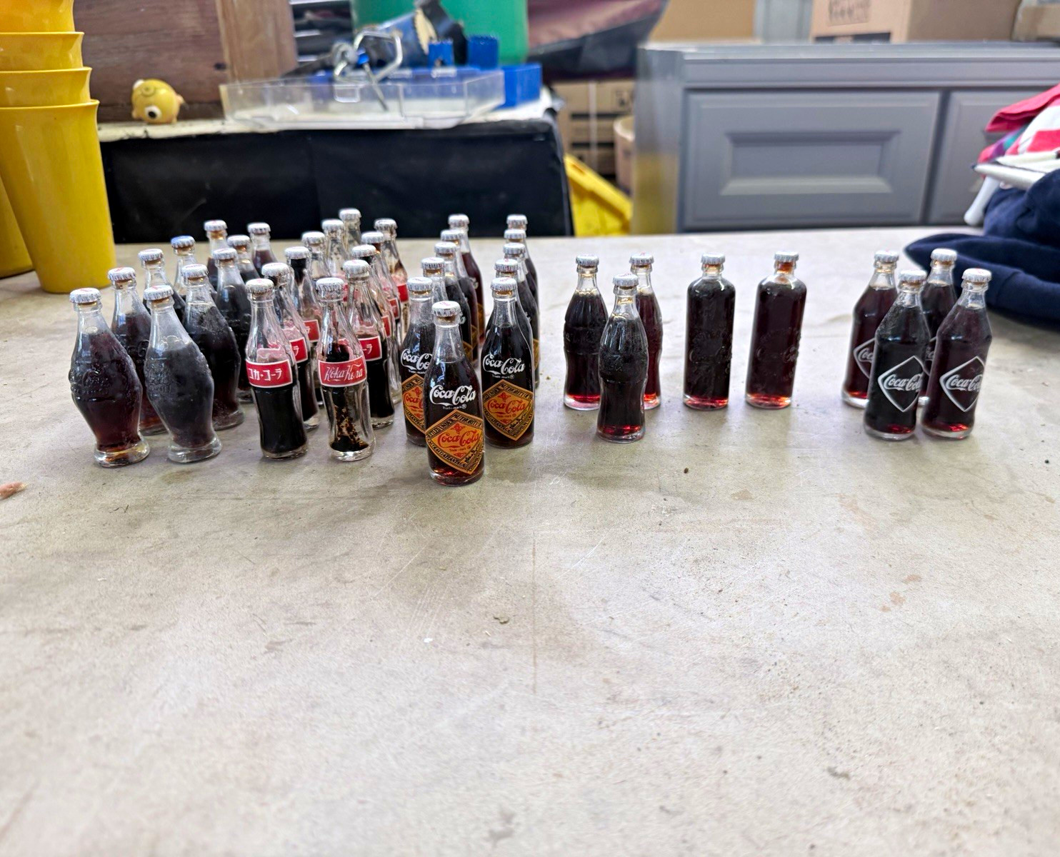Coca-Cola Mini Clear Glass Advertising Bottle Lot, Assorted Labels, Soda Theme