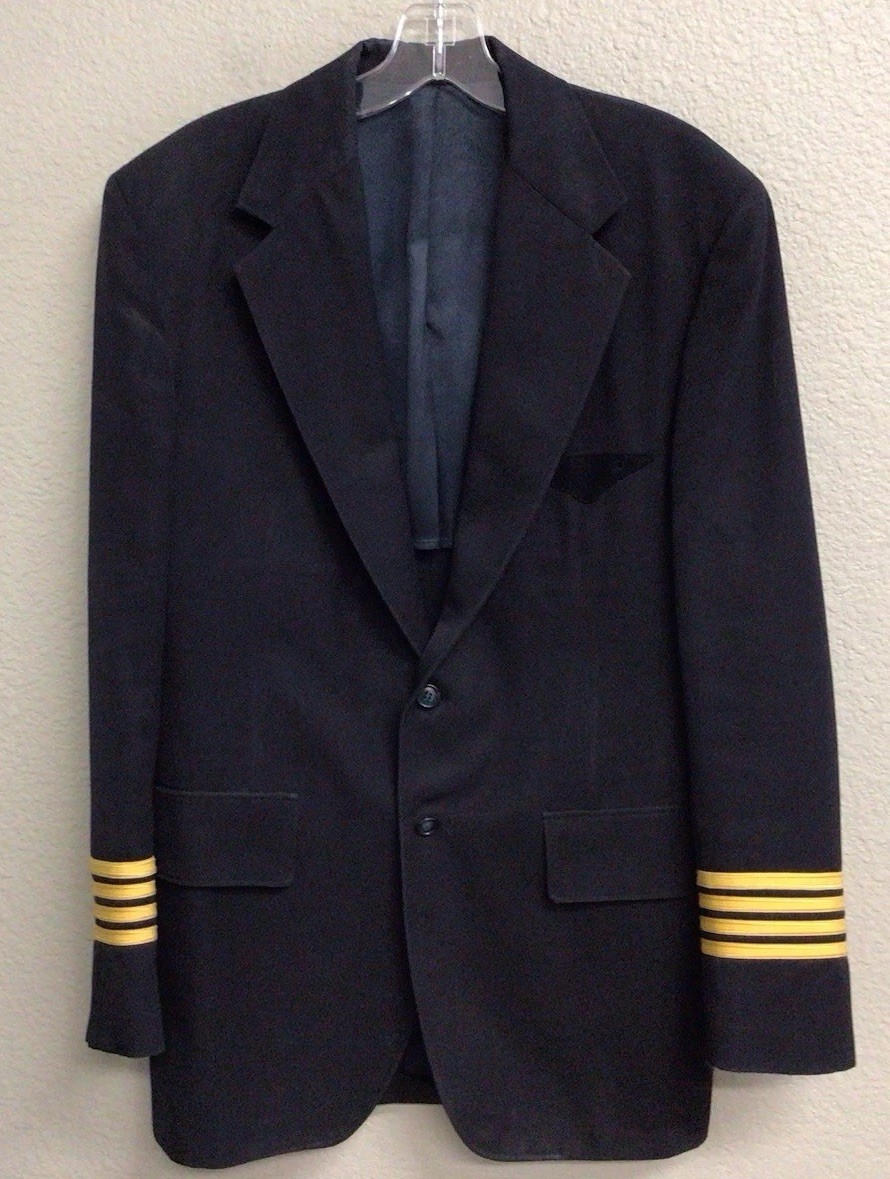 Vintage 1970s TWA Pilot Uniform Jacket Blue Hart Shaffer Marx Mens Size 42R