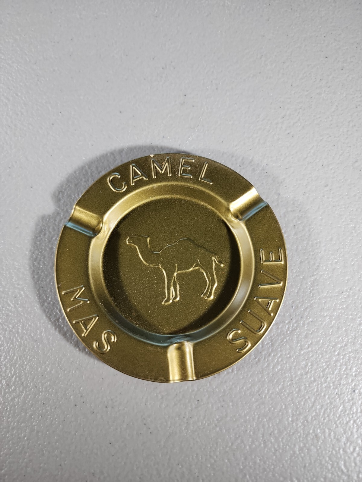 Vintage Metal Camel Cigarettes Ashtray Tin “Mas Suave” 3-5/8” Gold Color Coaster
