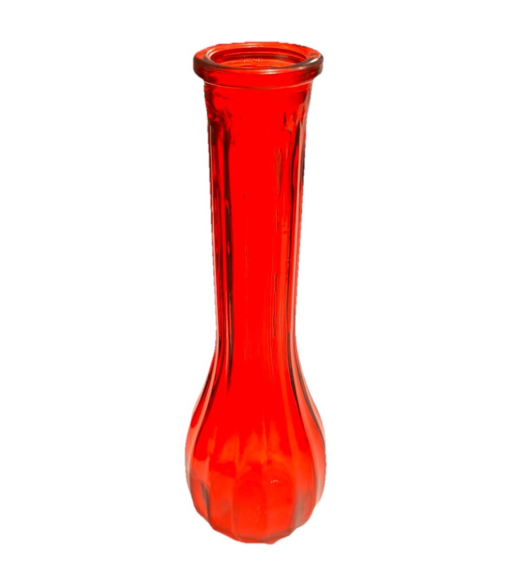 Vintage Ribbed Red Ruby Glass Bud Vase 8\