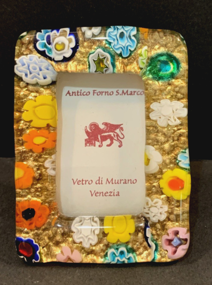 VTG Murano Glass Venice Italy Millefiori Gold Leaf MINI Photo Picture Frame