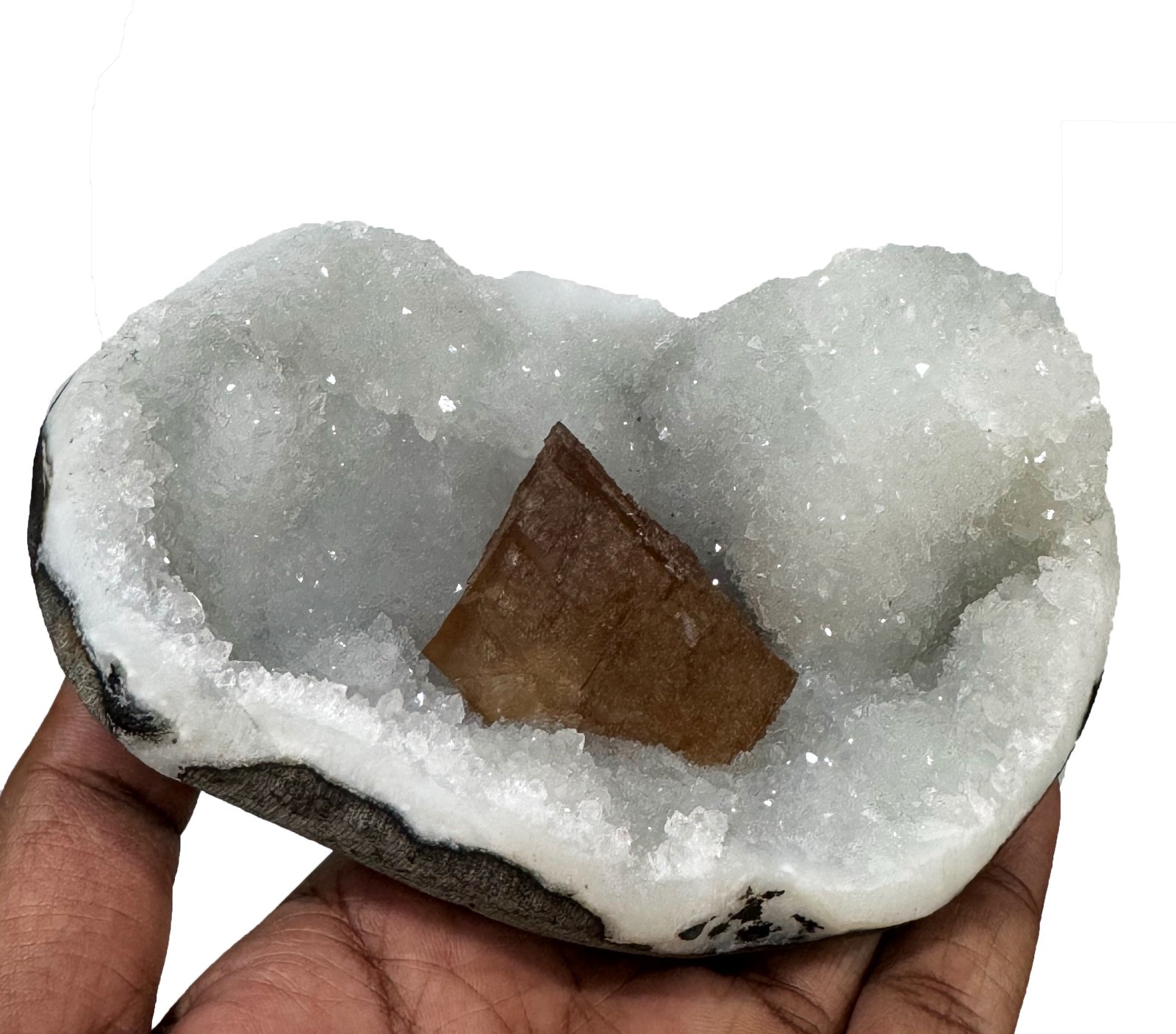 Calcite On MM Quartz Matrix Geode Rocks, Crystals And Mineral Specimens