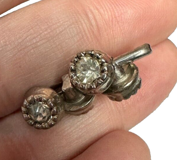 Vintage Rhinestone Fancy Button Silver Tone Small Glamour .25\