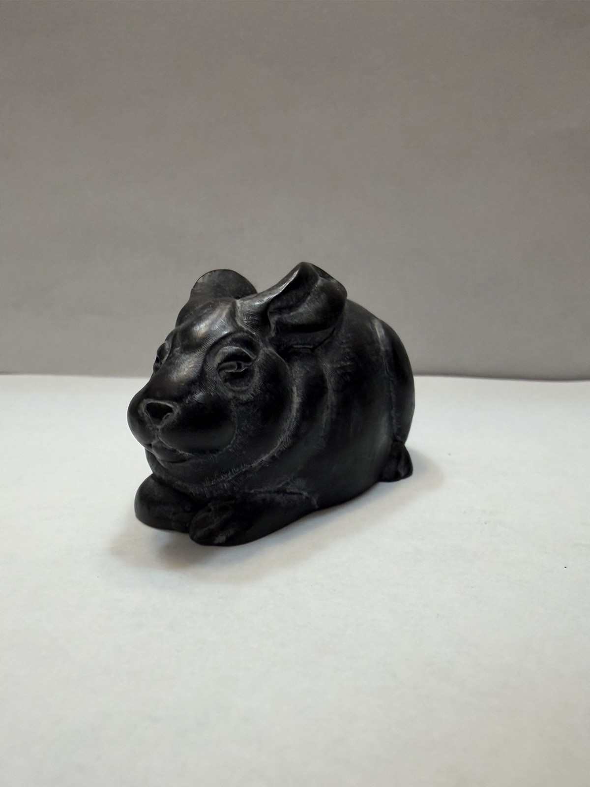 Small Vintage Hand-Carved Black Stone Rabbit Figurine