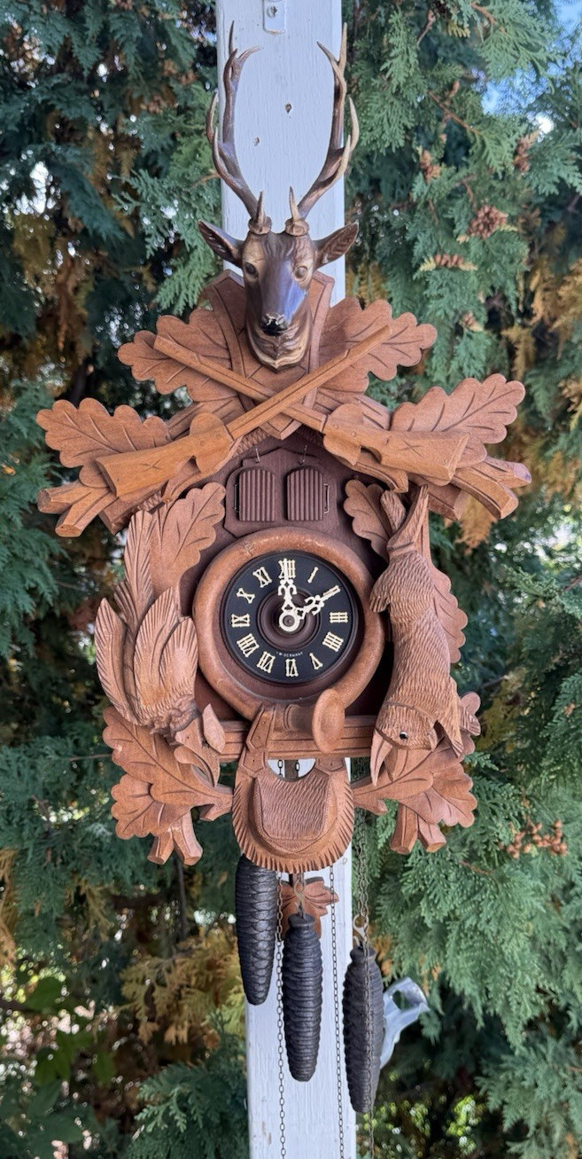1969 Schmeckenbecher HUNTER Musical German Cuckoo Clock - VIDEO - ALL ORIGINAL