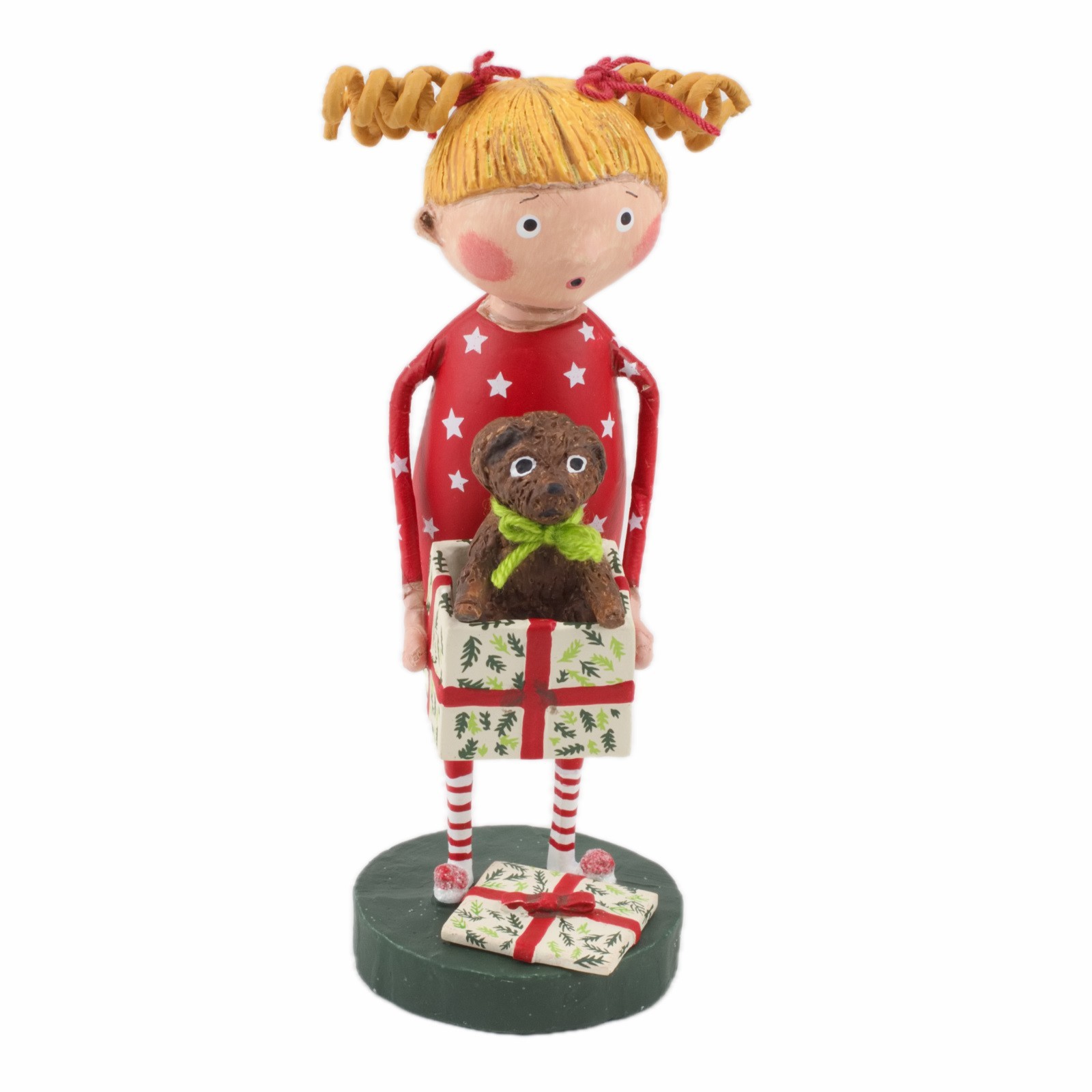 Lori Mitchell Christmas Pup Dog Girl in Pajamas Folk Art Figure Figurine