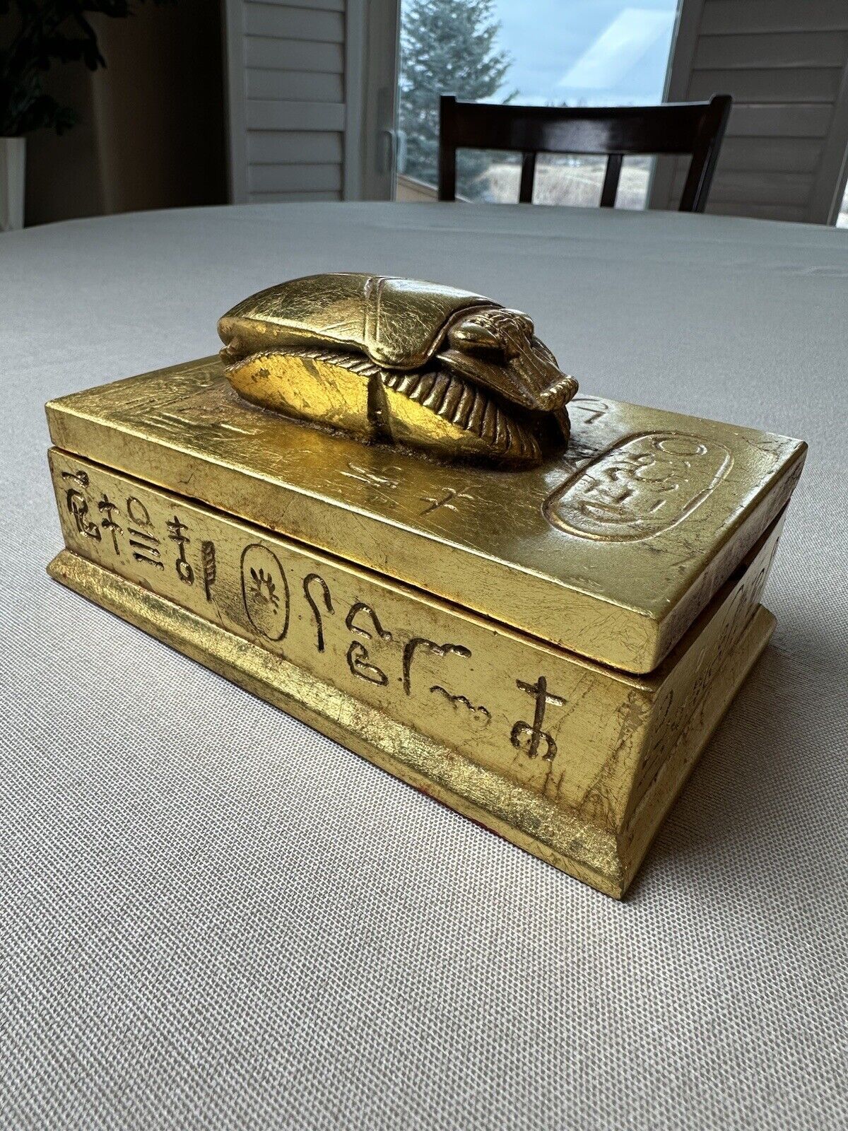 AGI Artisans Guild International Vintage Egyptian Gold Leaf Lidded Scarab Box