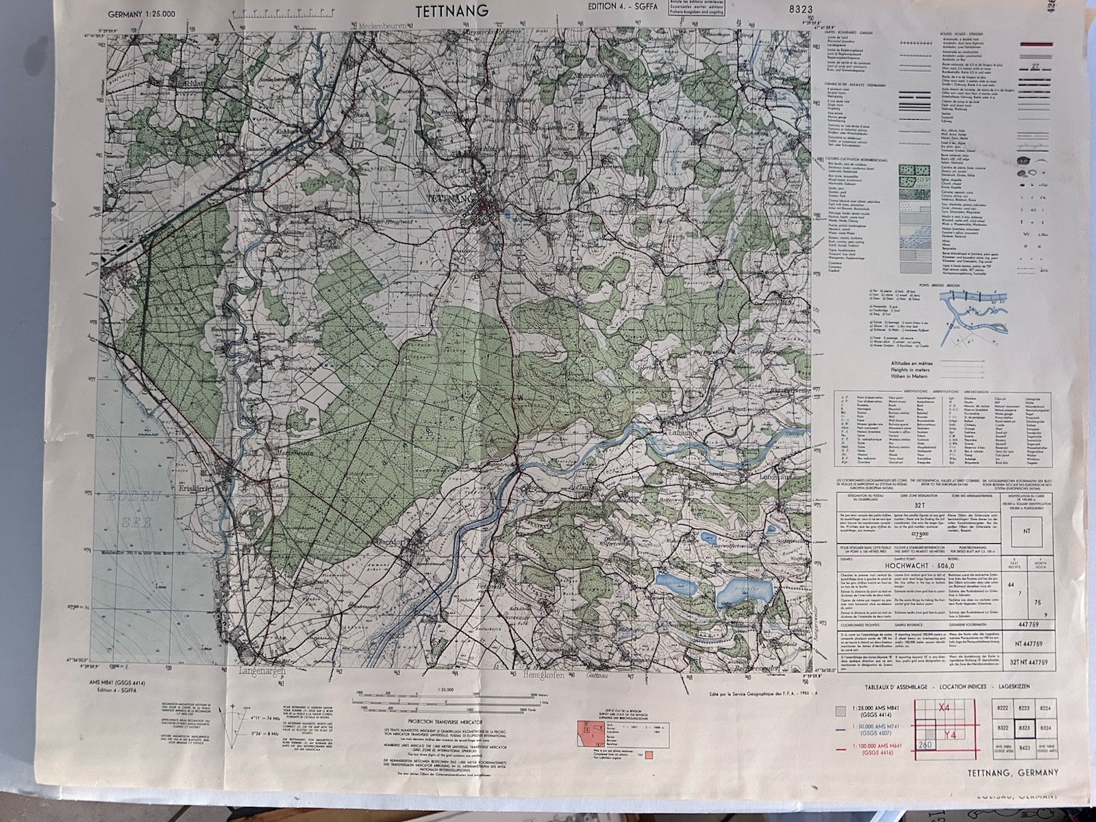 1955 Tettnang Germany Military Topographic Map AMS M841 8323 1:25000 Post WW2