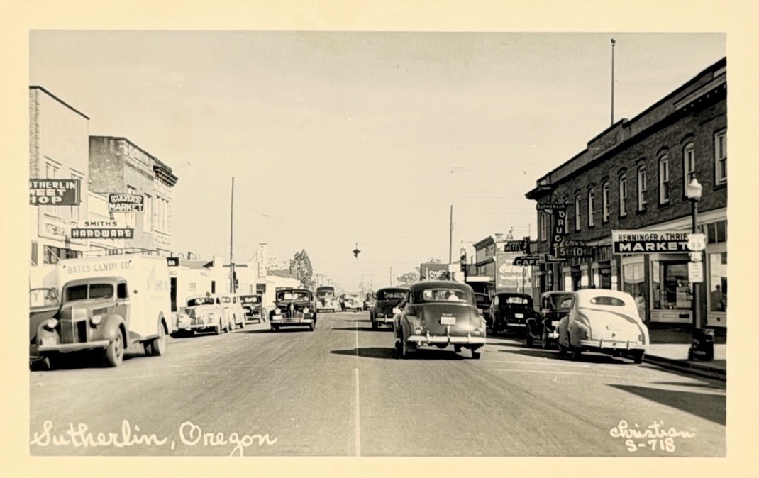 Sutherlin, Oregon RPPC Main Street, Business Section c1940s Real Photo Postcard