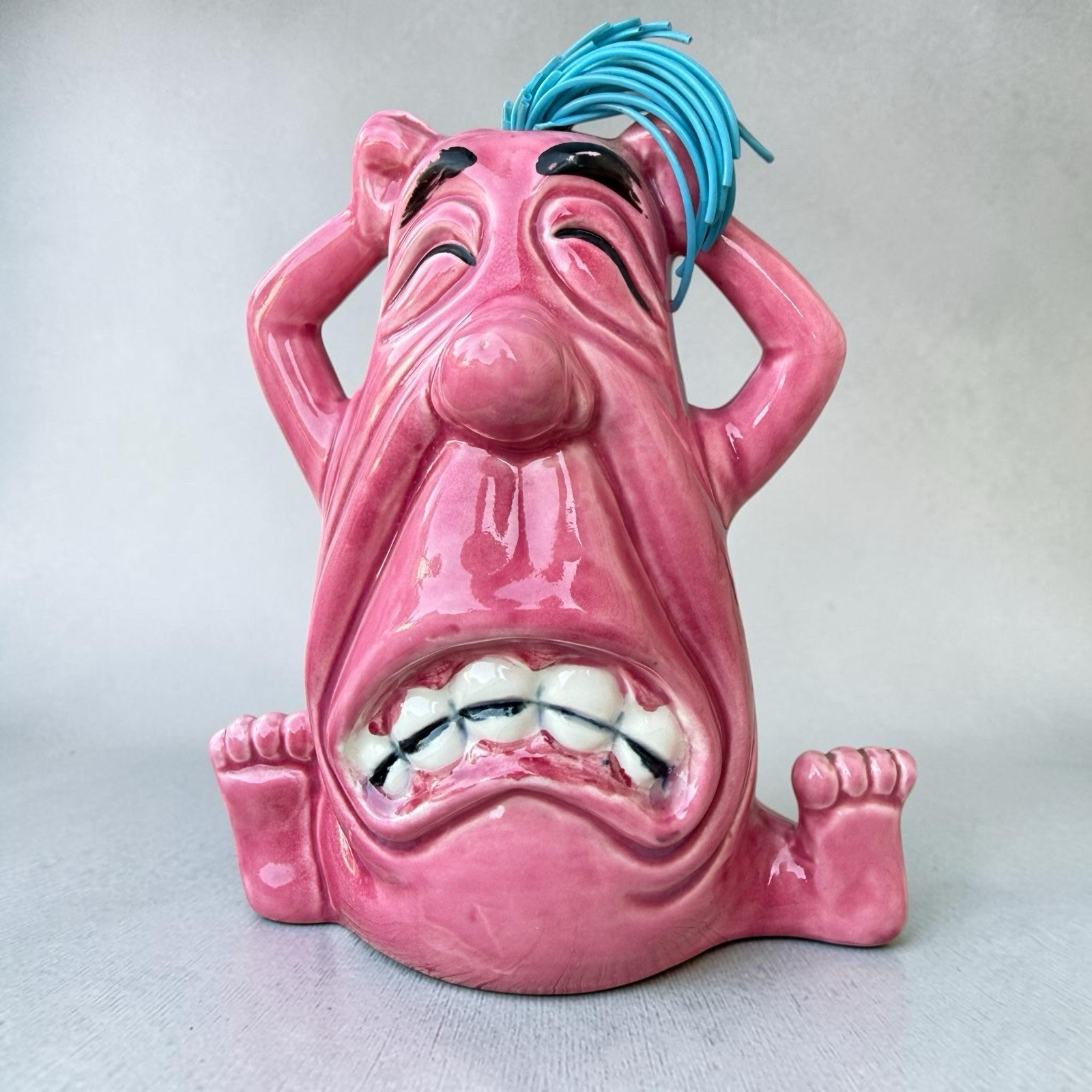 Rare Vtg Kreiss Psycho Ceramics TO HOLD ONE’S HEAD Pink Figure Blue Hair Japan