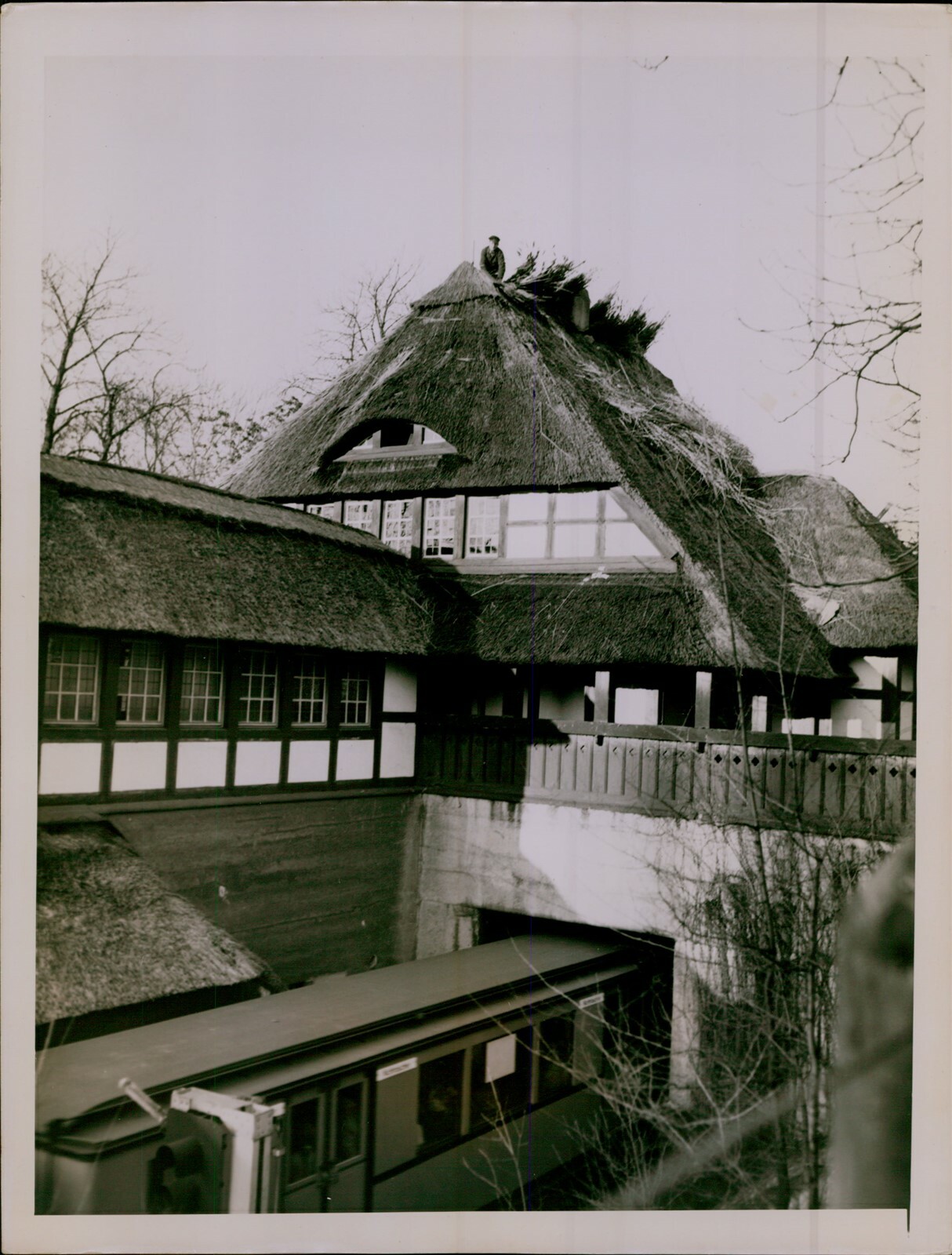 GA7 1953 Original Photo WEST BERLIN GERMANY SUBWAY STATION Straw Roof Postwar
