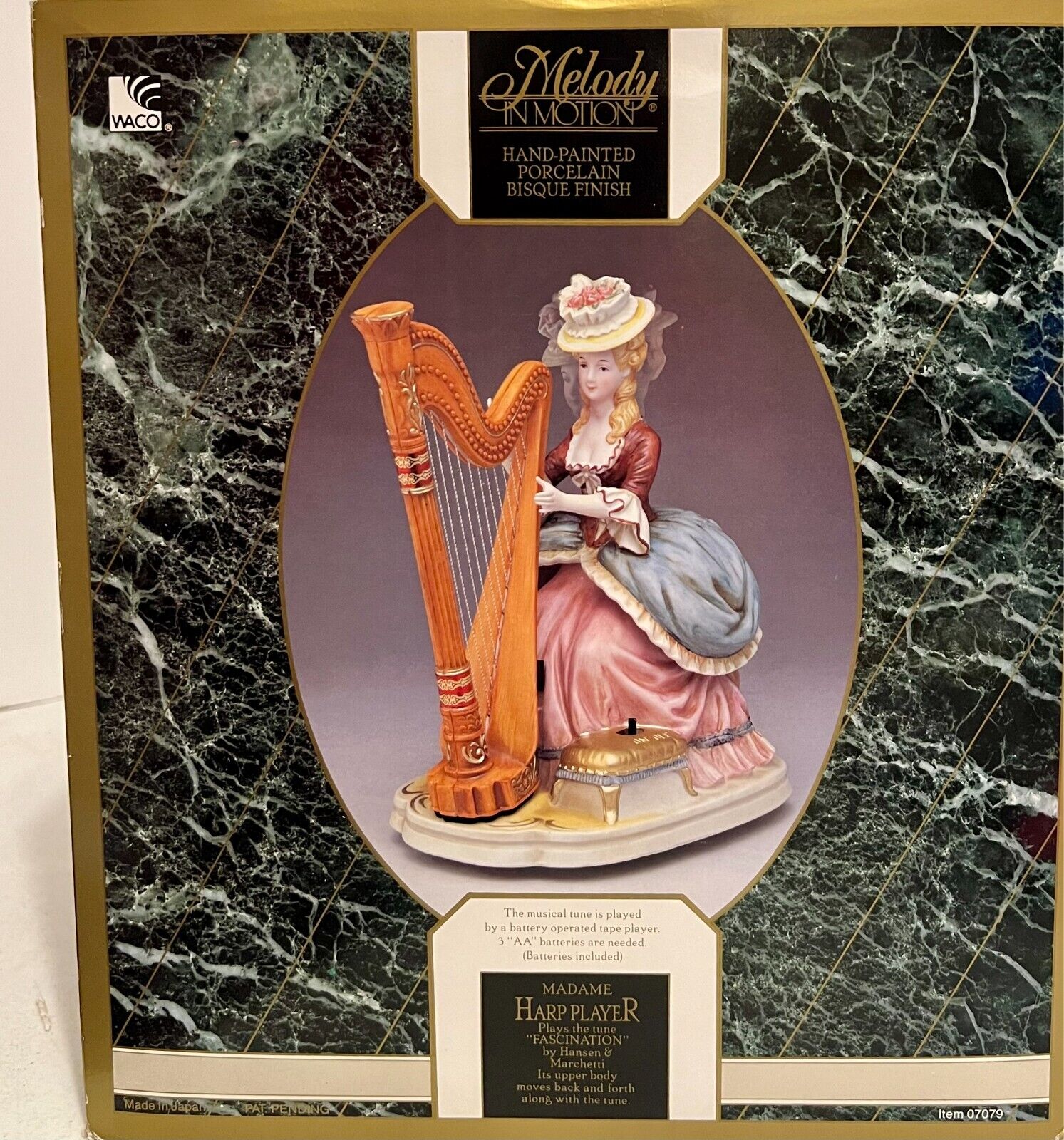 Melody In Motion Porcelain Musical Madame Harp Player   Waco Japan Working