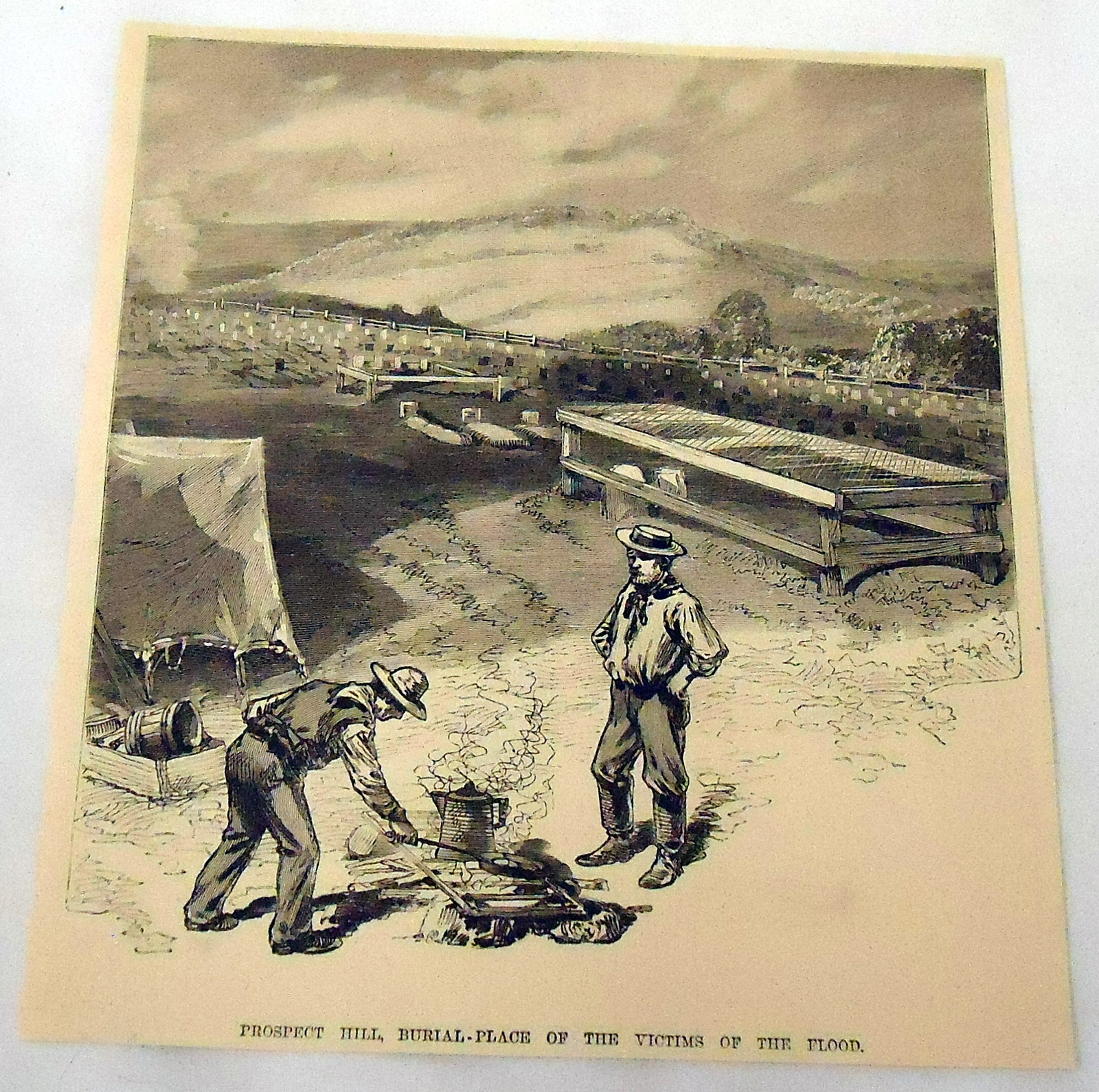 1889 magazine engraving ~ JOHNSTOWN, PENNSYLVANIA FLOOD ~ Prospect Hill 