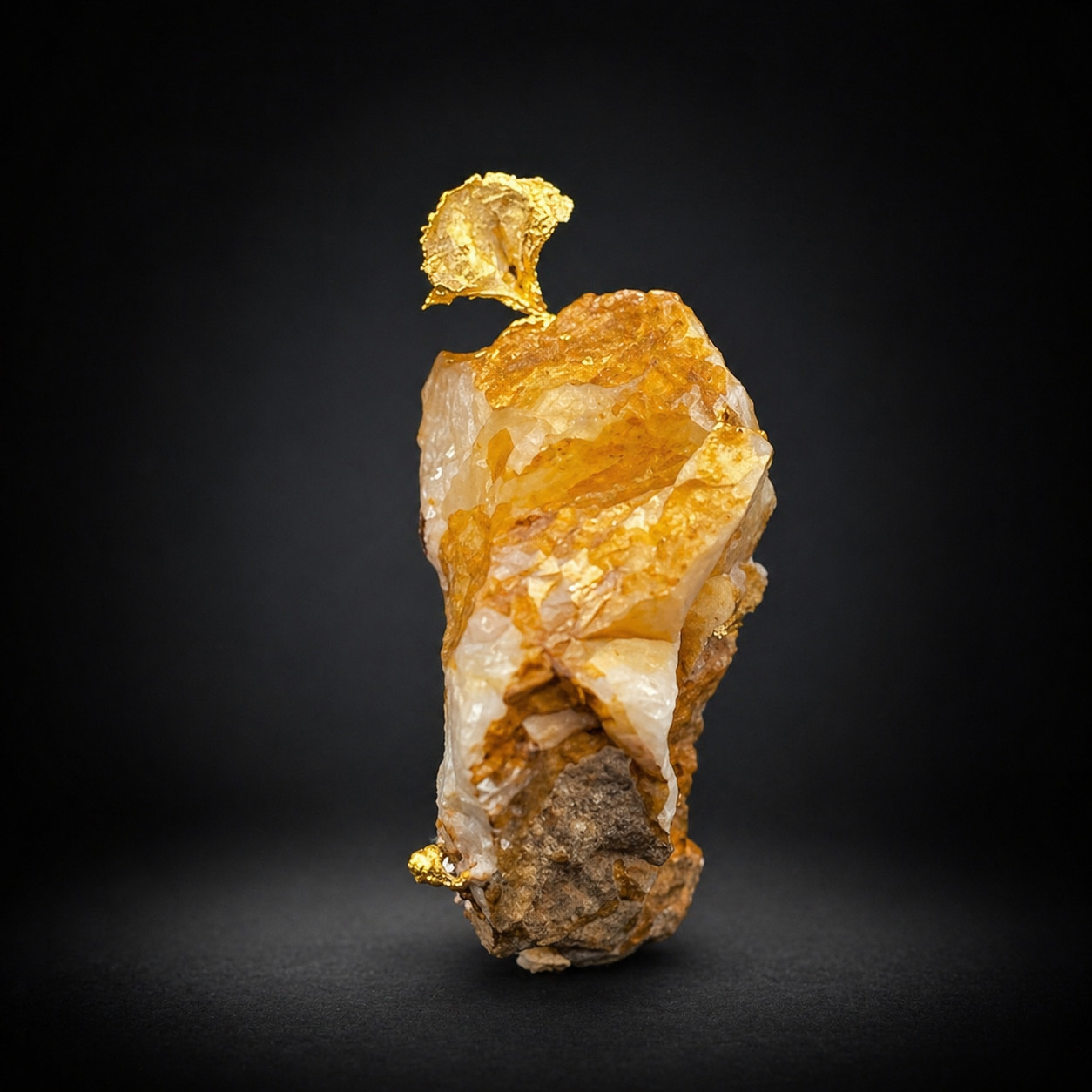 Natural Gold Leaf on Quartz 1.447g – Sculptural Crystalline Specimen – Display P
