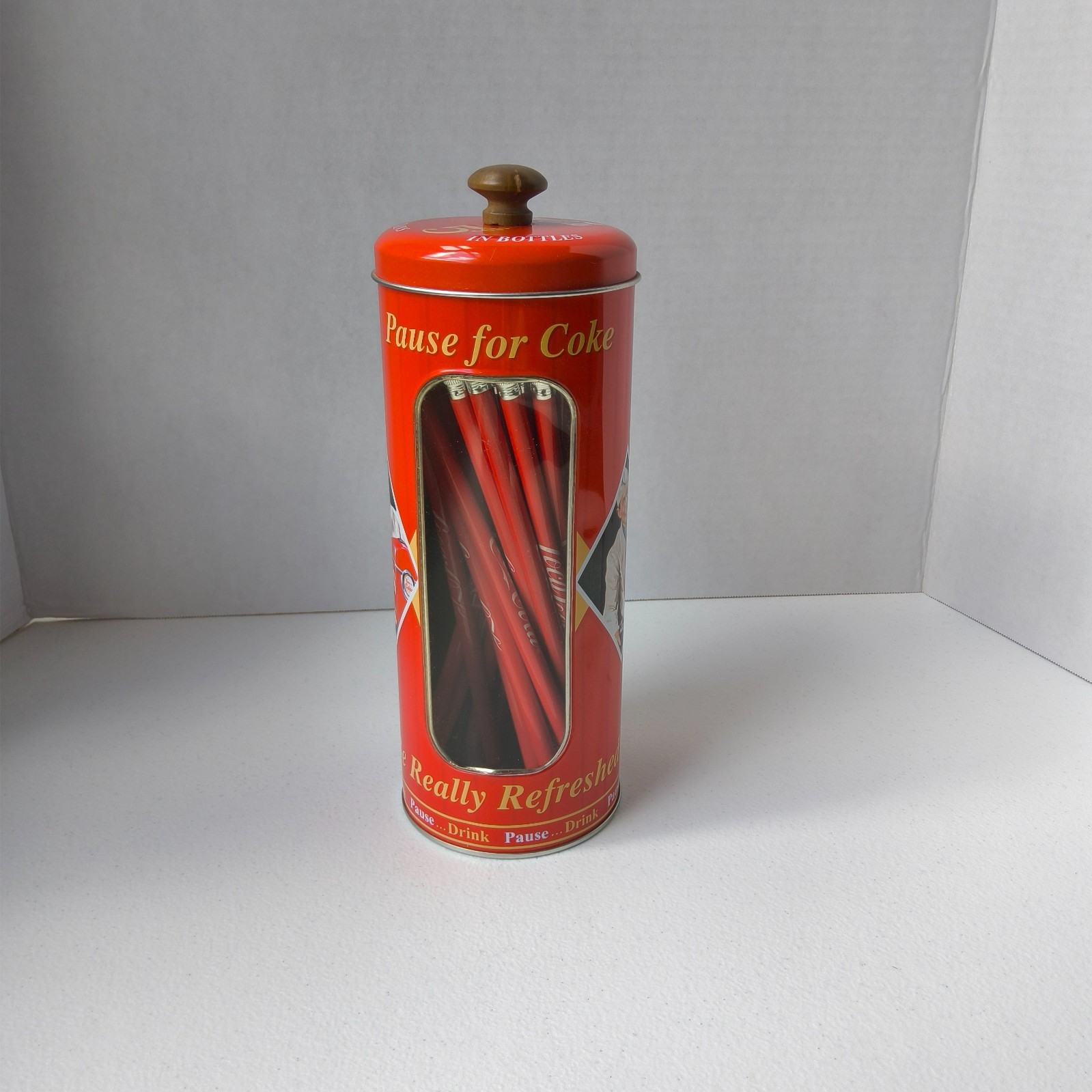 ​Vintage Coca-Cola Straw Dispenser Style Pencil Tin with 24 Coca-Cola Pencils