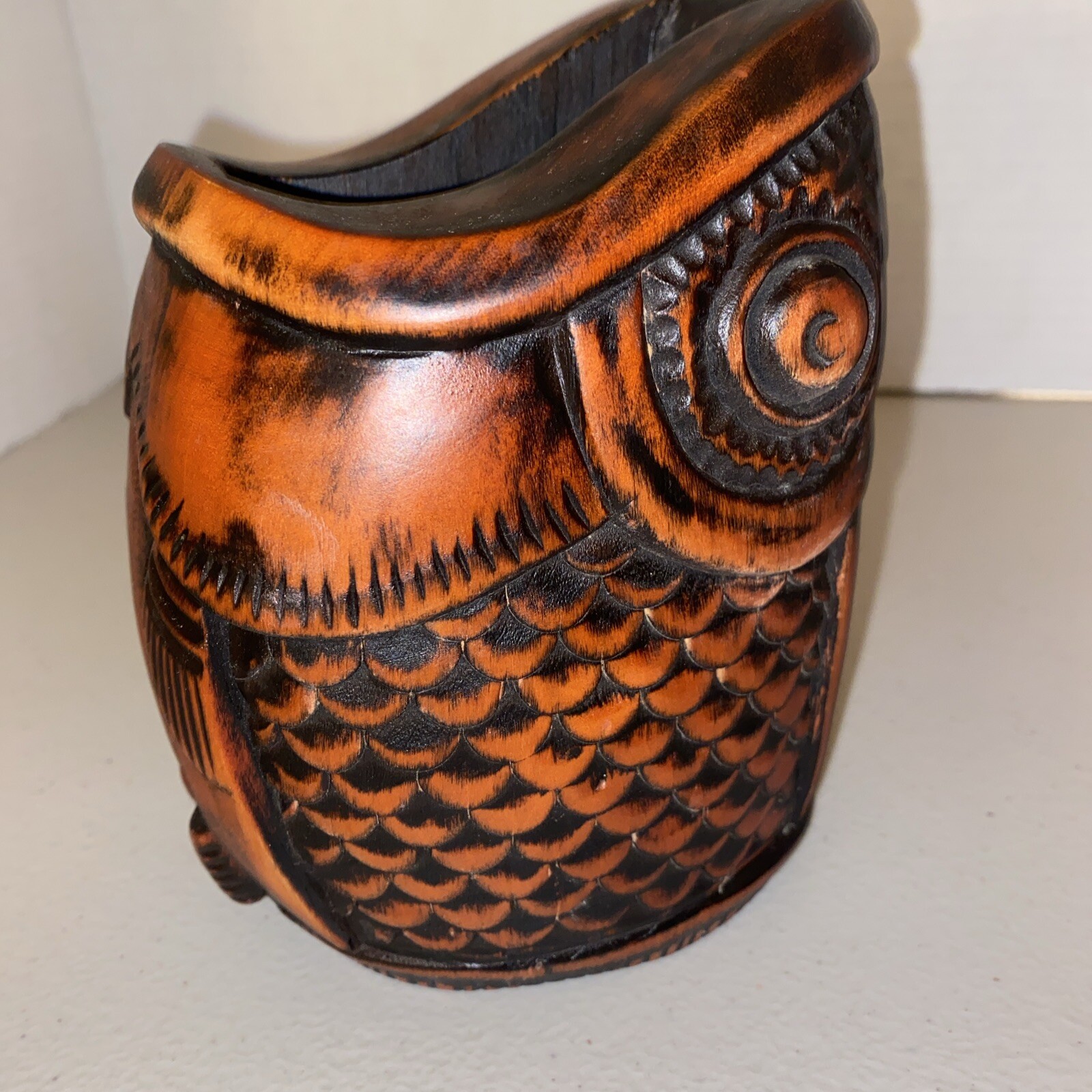 Hand Carved Wood Fish Sculpture Figurine 6” Tall,  4” Wide And 5” Deep - Unique