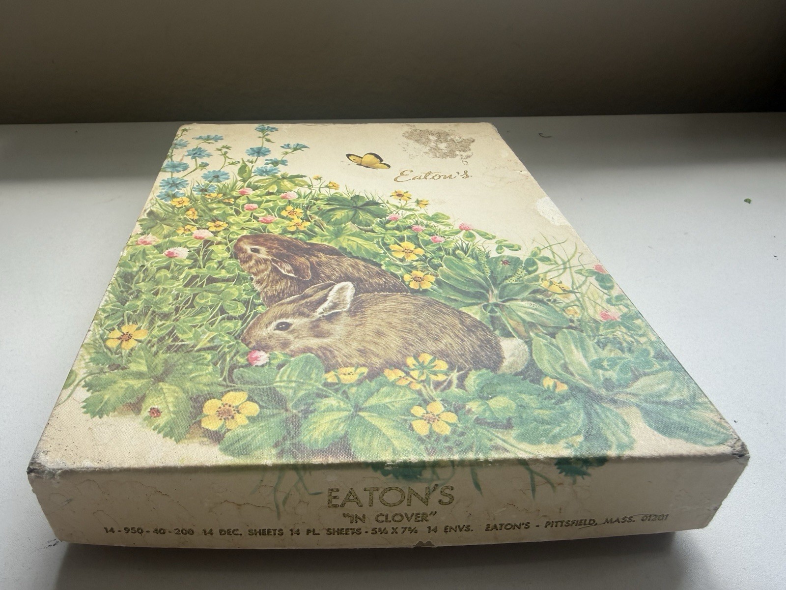 Vintage Eaton’s In Clover Stationery Box Rabbits Bunny Floral Empty Box