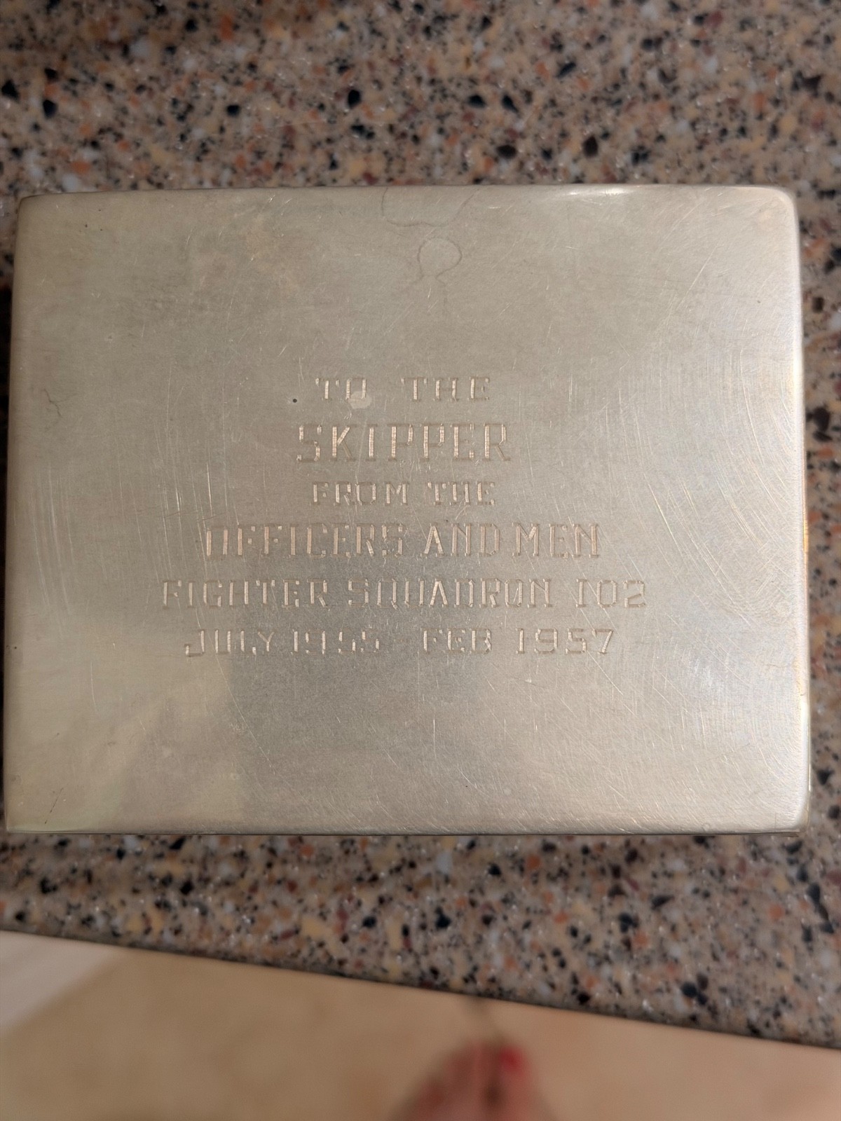 engraved military sterling silver box with Mahogany lined interior