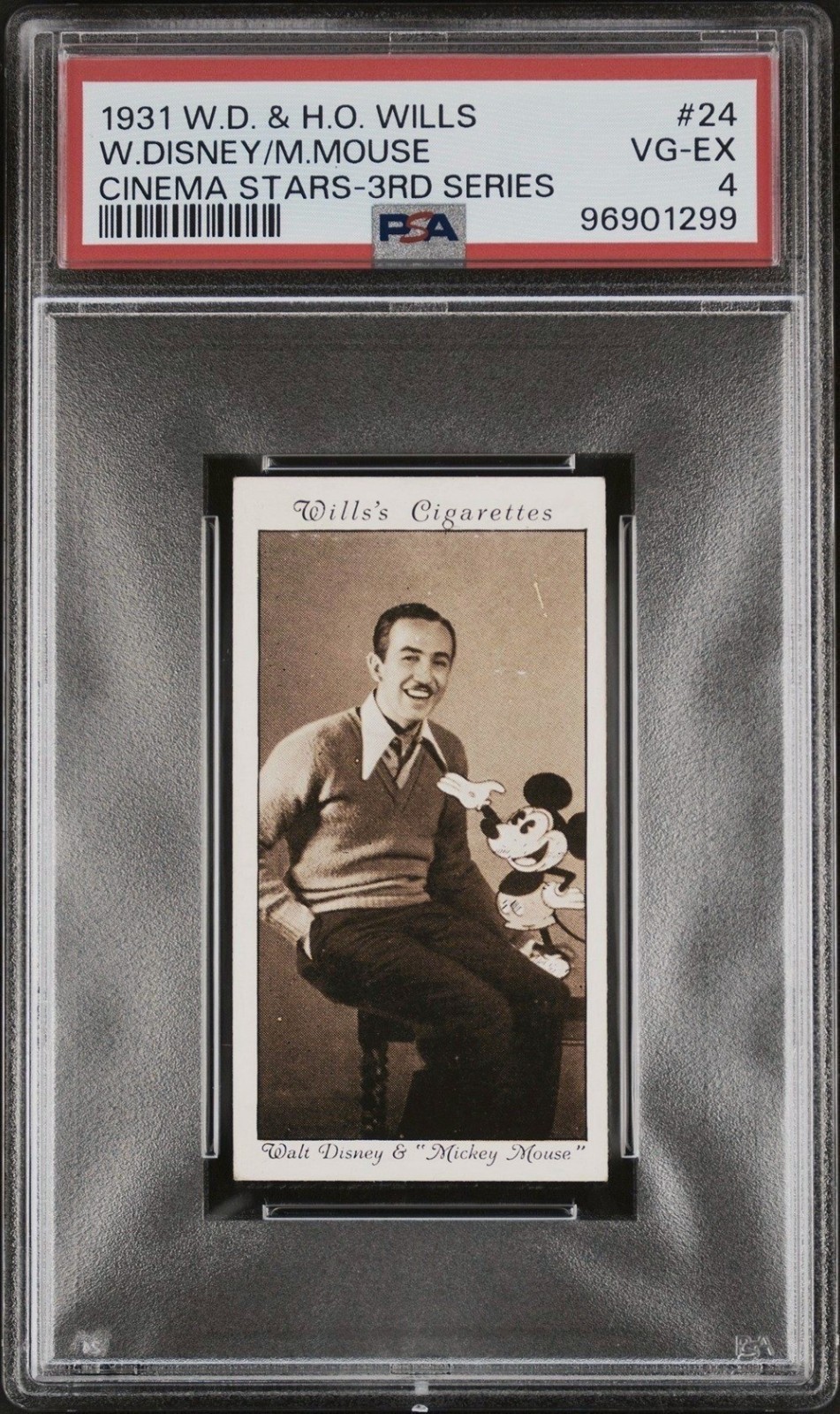 1931 WD & HO Wills #24 Walt Disney AND Mickey Mouse Cinema Stars RC Card * PSA 4