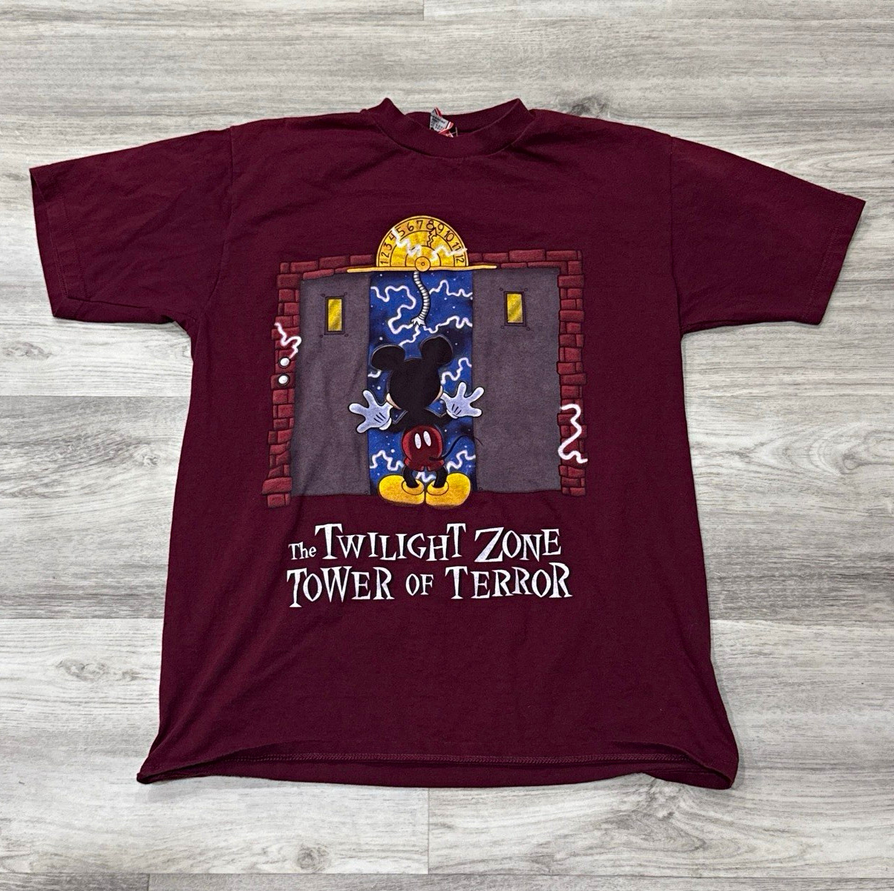 Vintage 1990s Disney Mickey Mouse Twilight Zone Short Sleeve Shirt  Burgundy L
