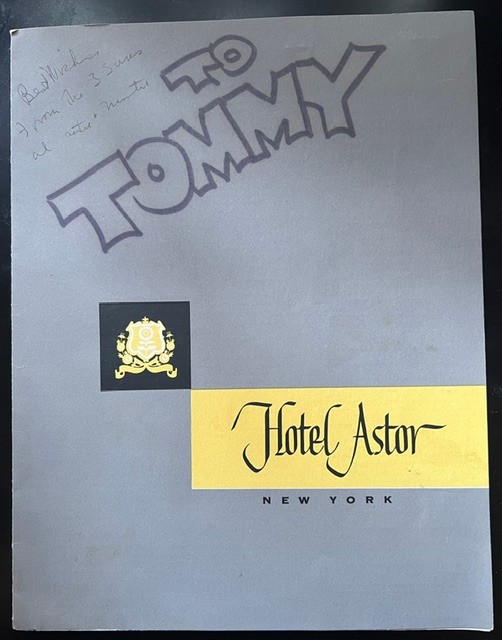 1954 Hotel Astor New York Columbia Room / 50th Golden Jubilee Illstrd. Menu