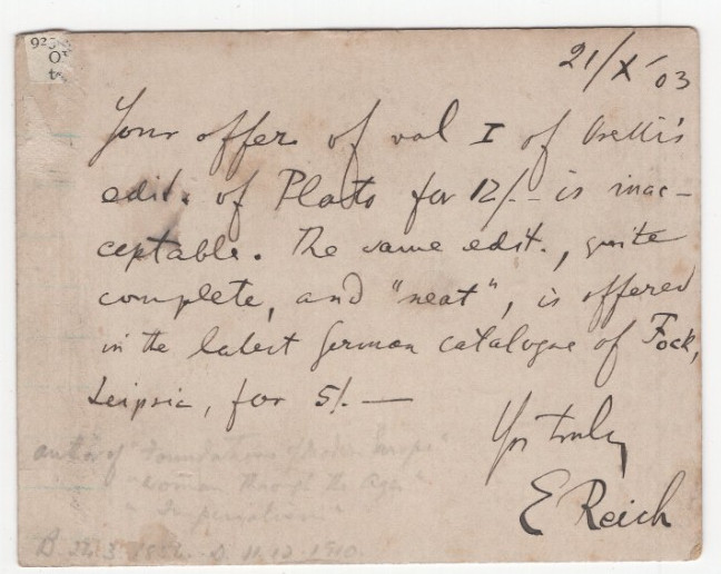 Emil Reich Signed Note 1903 / Autographed Jewish-Hungarian Historian Emil Reich Signed Note 1903 / Autographed Jewish-Hungarian Historian