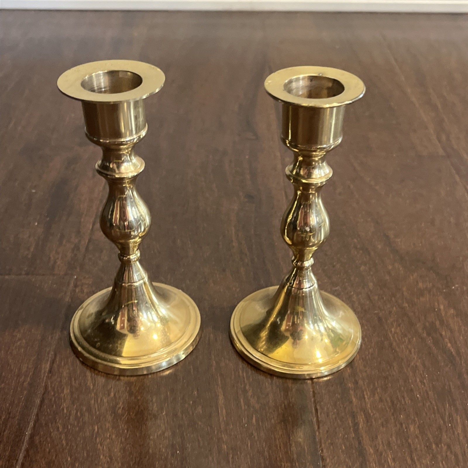 2 Vtg Solid Brass Taper Candle Candlesticks Holders 5