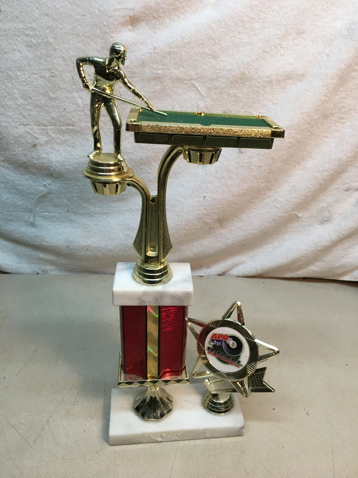 Vintage Champion Pool Player Trophy 16in Tall On Marble Base