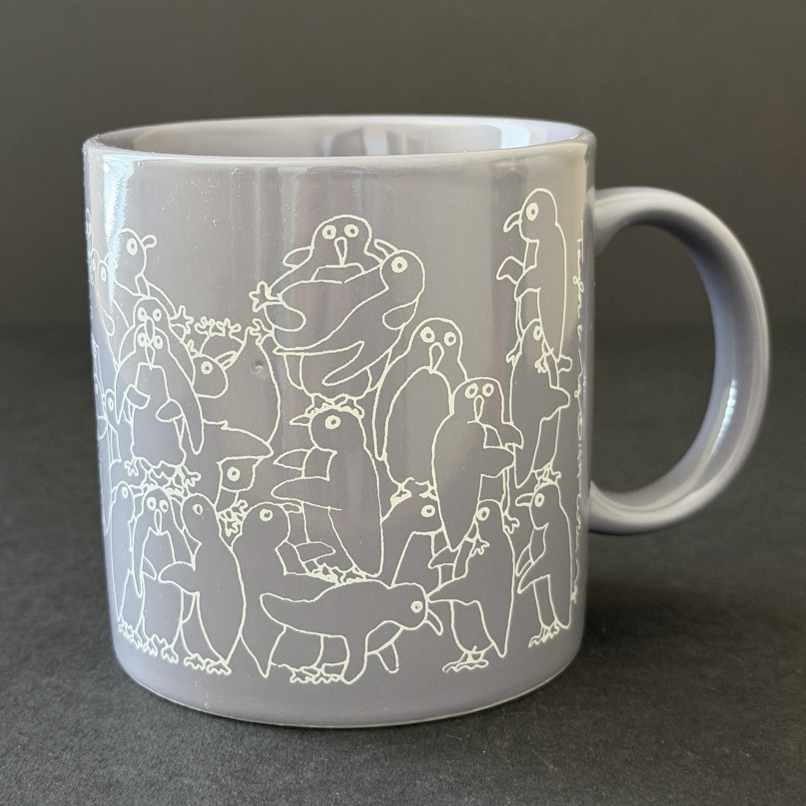 Vintage 1979 Taylor & Ng Naughty Penguin Mug Gray Purple Animates Orgy Japan