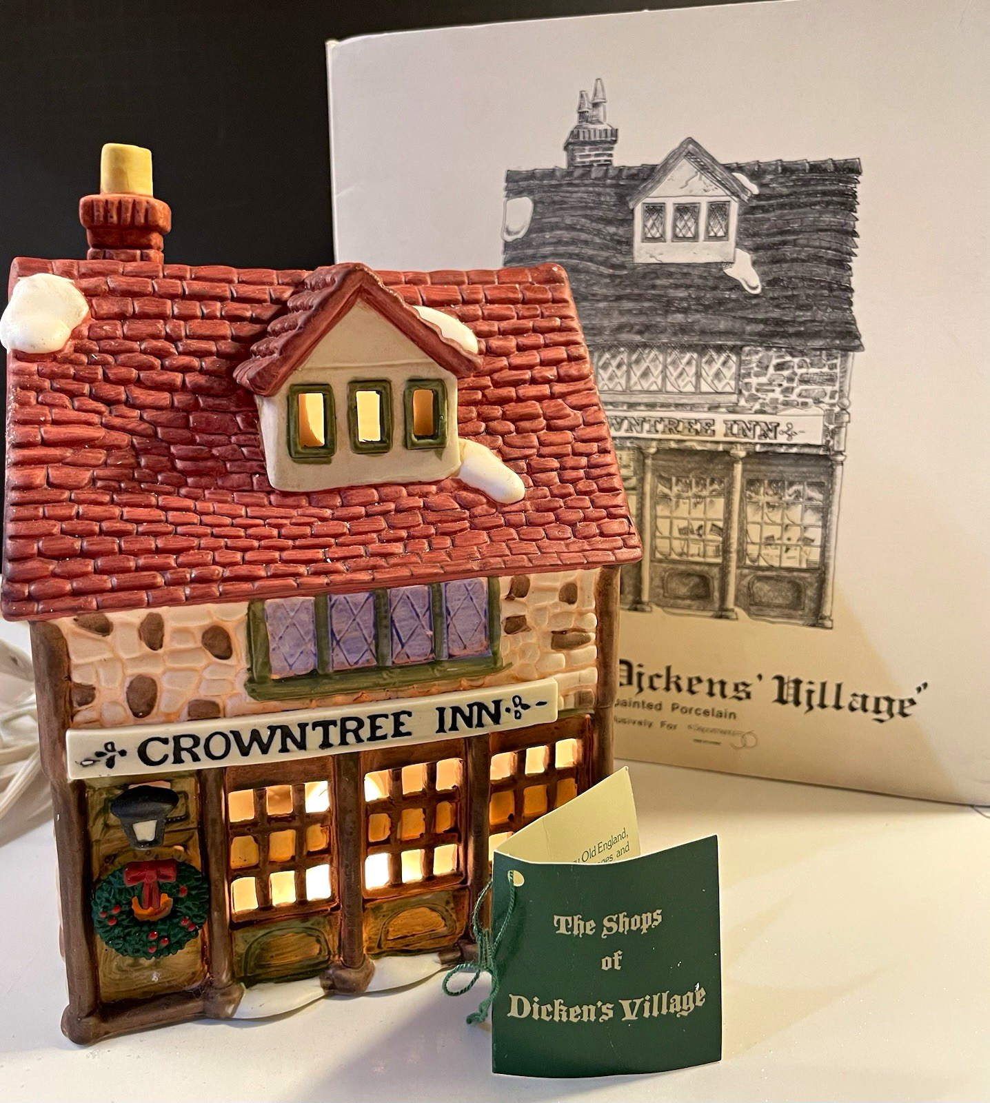 Dept 56 Dickens Village Crowntree Inn 65153 Vintage 1984-Complete wBox Tag light
