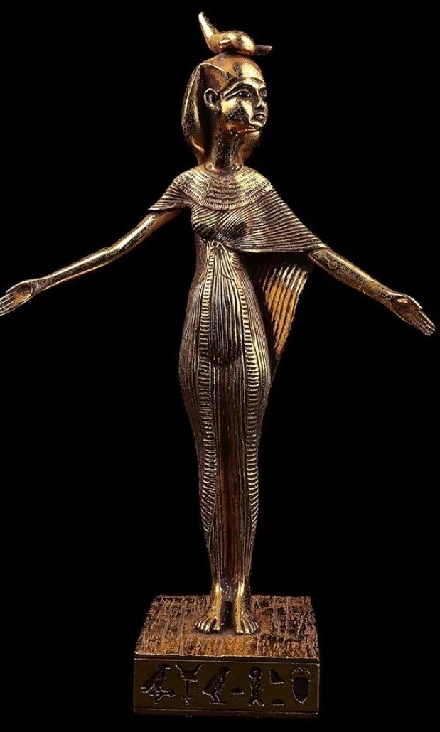 Egyptian Goddess Serket Statue Gold Leaf Hand Painted Canopic Protector Figurine