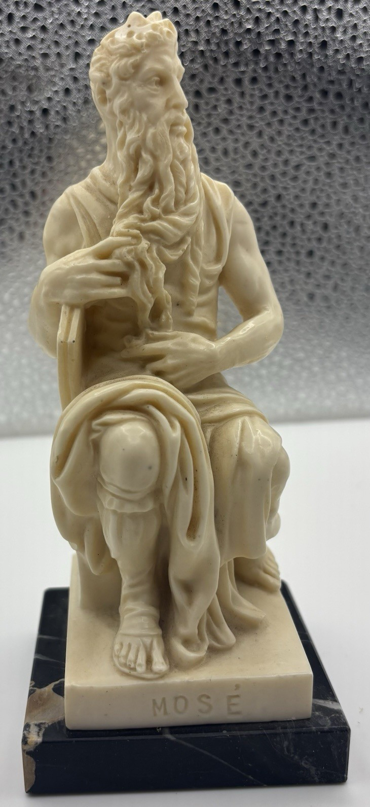 Moses Seated Statue Figurine on Marble Base w/ Santino Vasile Filare Label Moses Seated Statue Figurine on Marble Base w/ Santino Vasile Filare Label