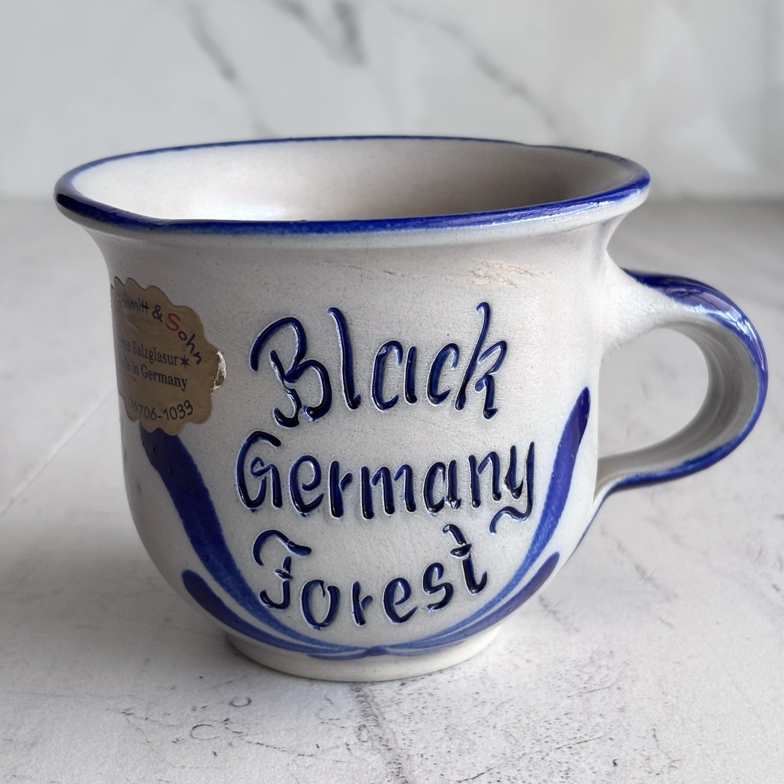 Black Forest Germany Souvenir Mug Blue White Salt Glaze Nik Schmitt & Sohn