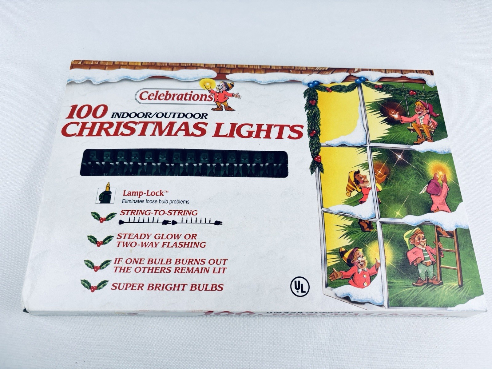 Vintage 100-Green Indoor/Outdoor Christmas Lights Celebrations Steady Or 2 Way