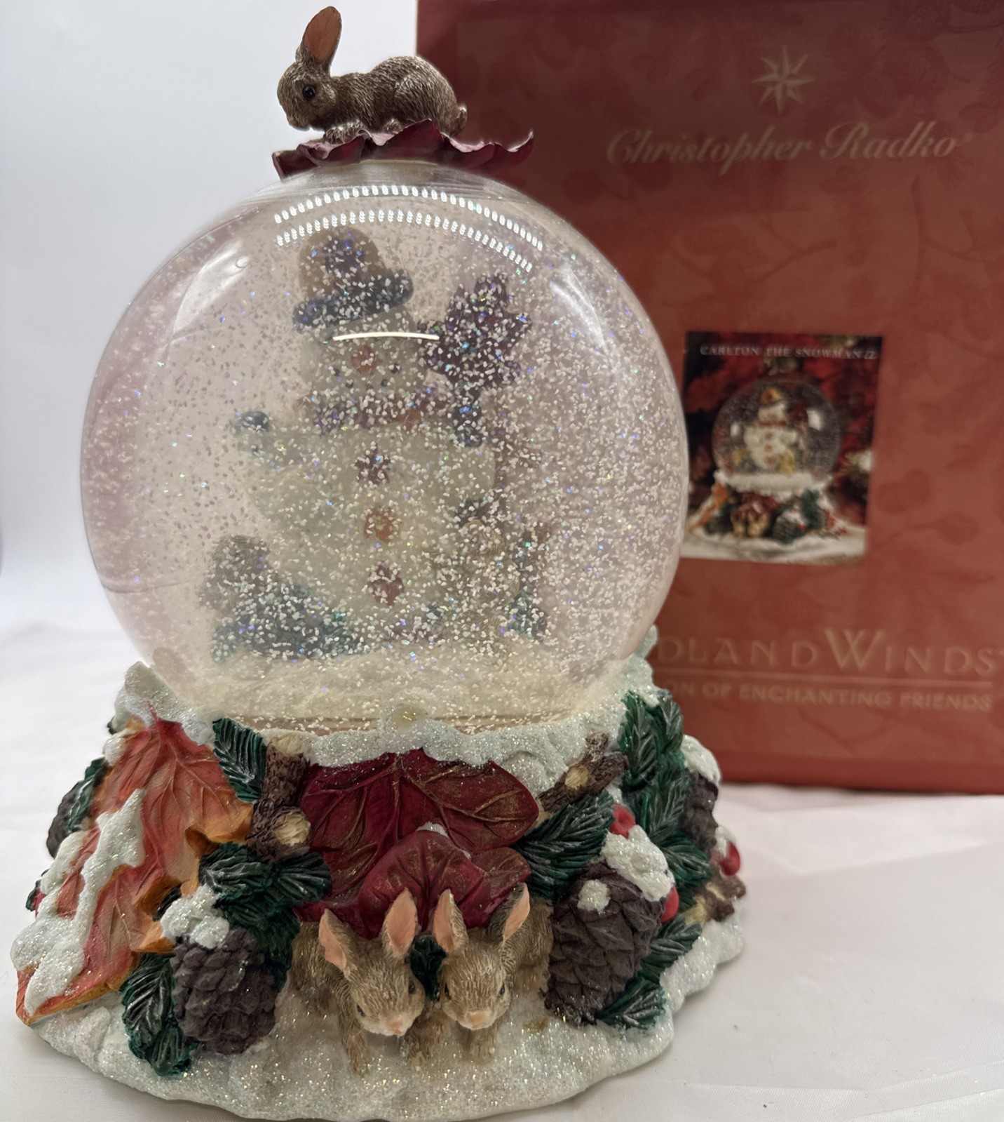Vintage Christopher Radko Woodland Winds Carlton Snowman Musical Christmas Globe