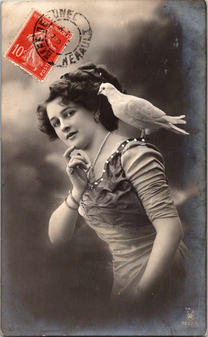 Victorian Woman , Bird on Shoulder