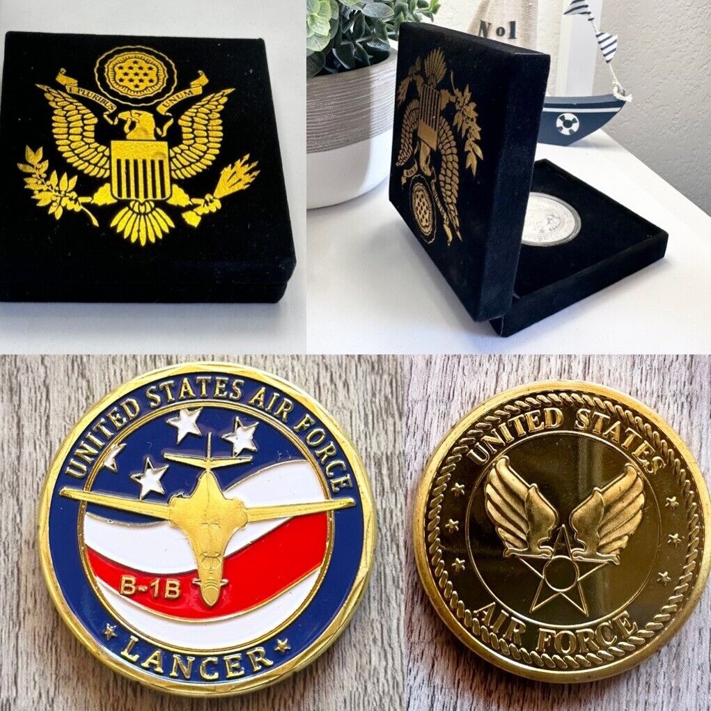 U S AIR FORCE B-1B Lancer Challenge Coin with special velvet case