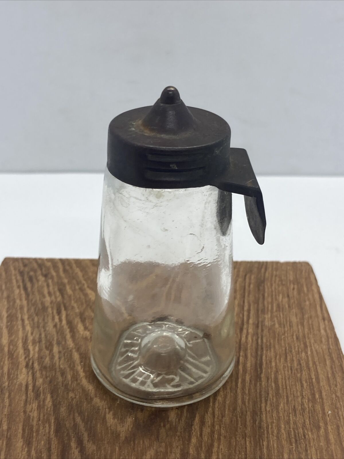 Antique 1920 Kwik Stik Glass Glue Bottle Push Button Tin Lid Top 3”