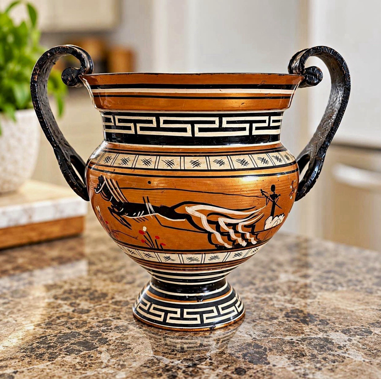 Vintage Greek Hand Painted Copper Urn Amphora Vase 1970s Made in Greece Vintage Greek Hand Painted Copper Urn Amphora Vase 1970s Made in Greece