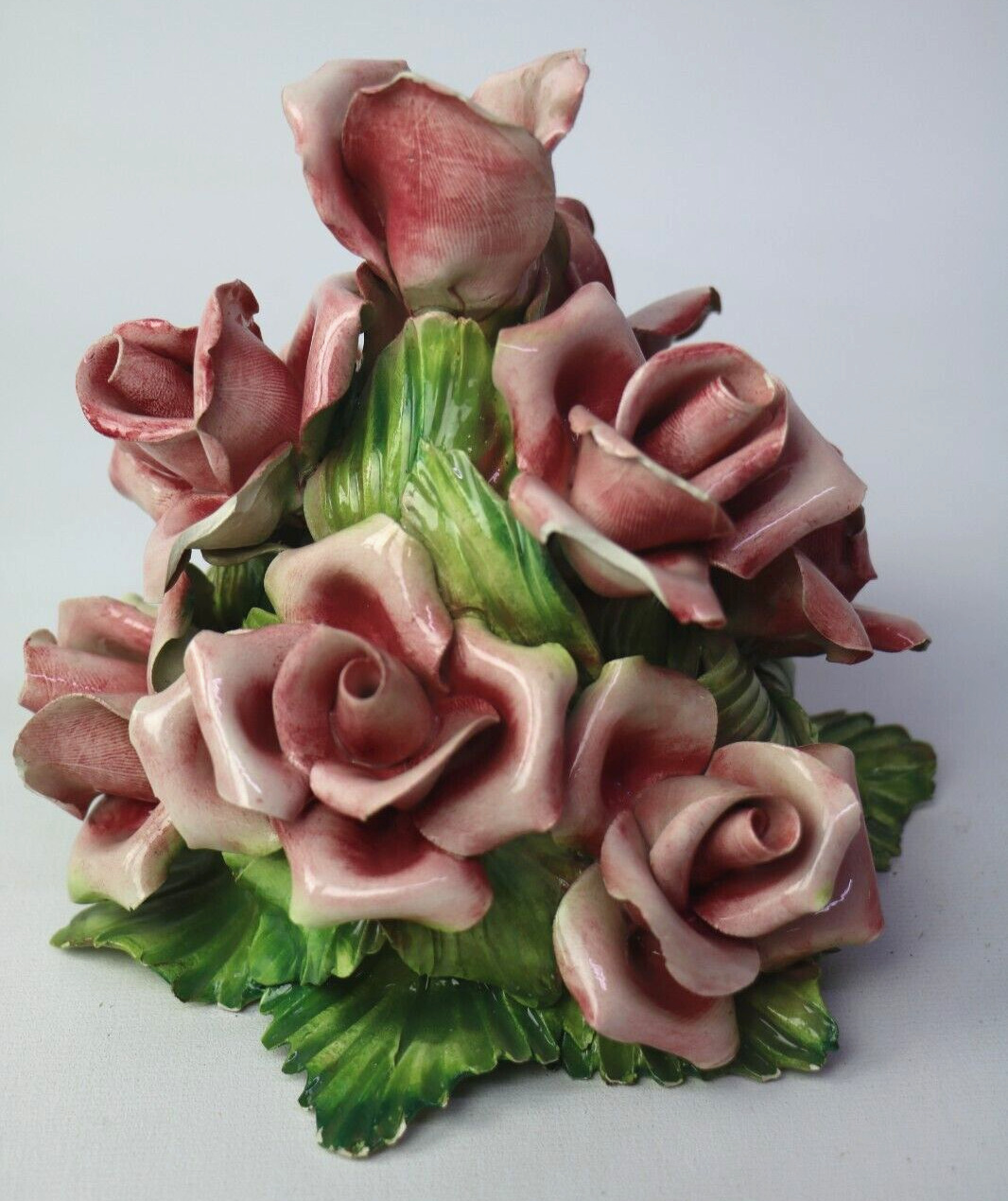 Vintage CAPODIMONTE Rose Flower Sculpture Jay Willfred Centerpiece ITALY
