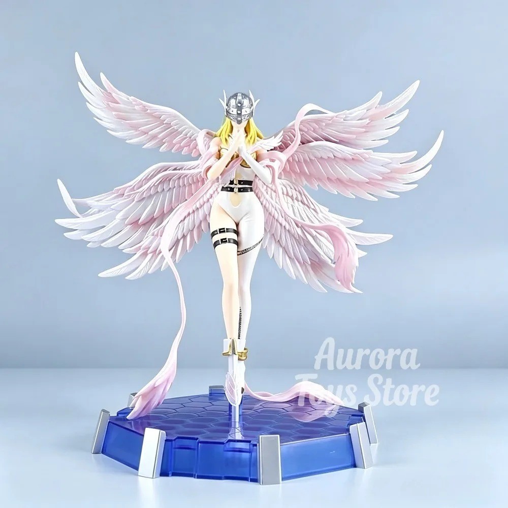 Digimon Angewomon 26cm Angel Figure Pink Wings PVC Anime Collectible Statue