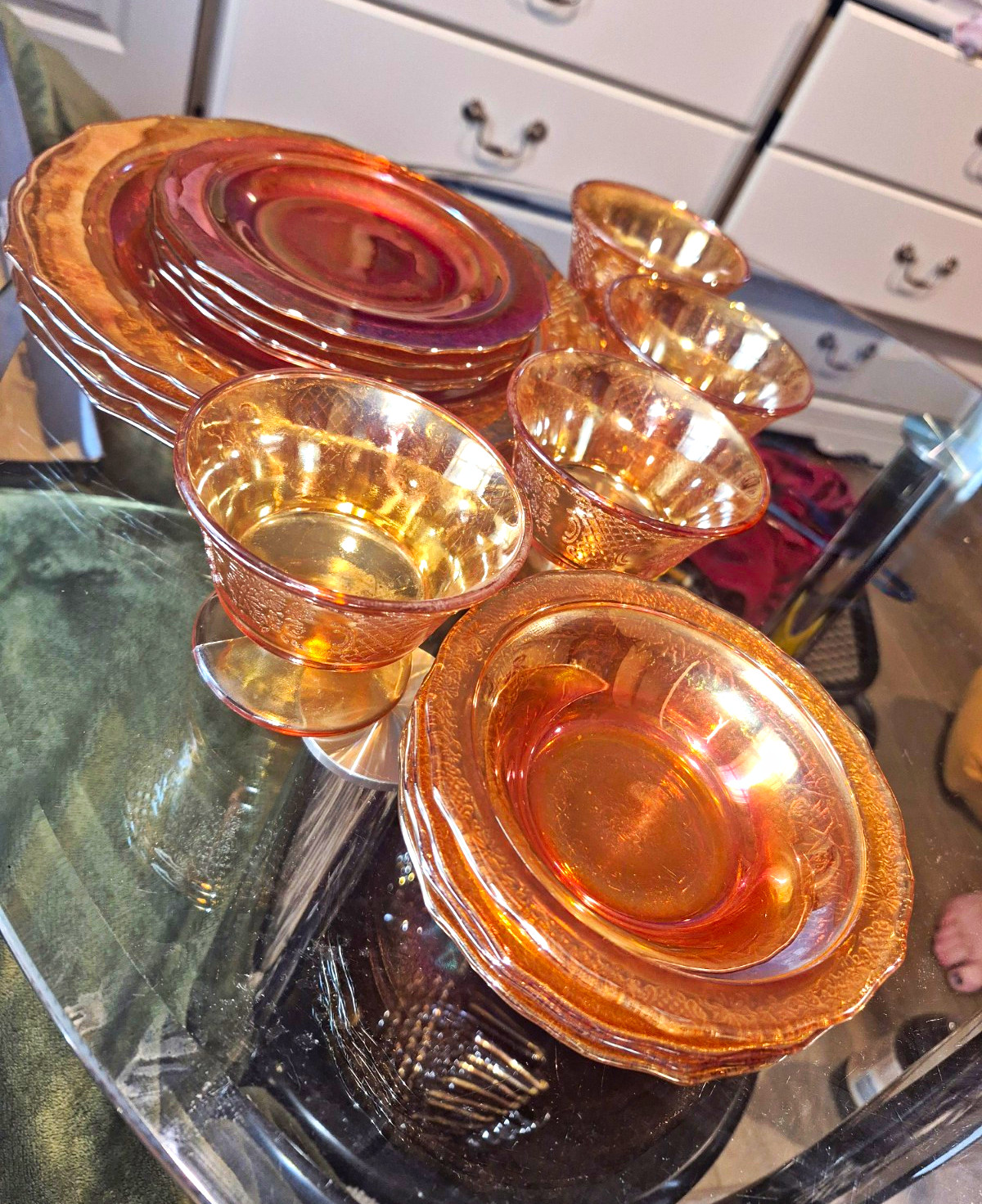 Normandie Marigold Carnival Glass Dish Collectible set 16 Piece service for 4