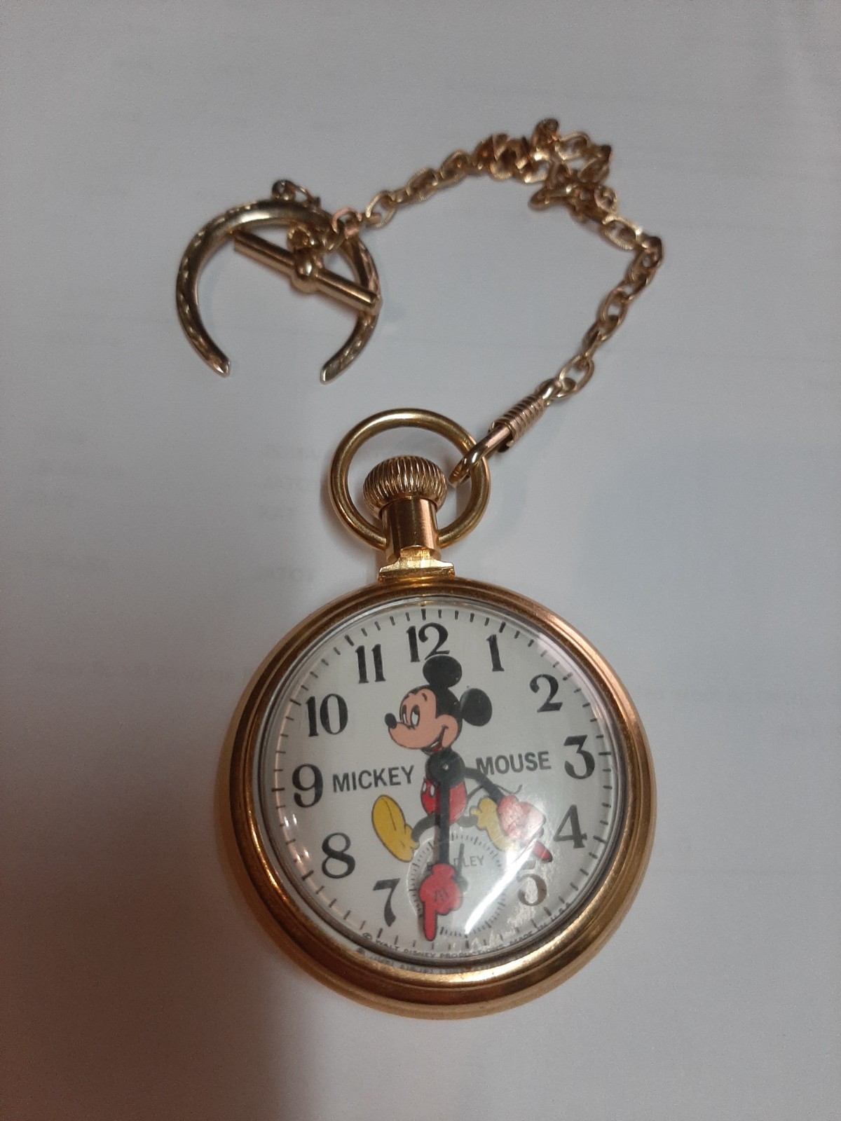 Vintage 1970s Bradley Mickey Mouse Mechanical Wind Up Pocket Watch WORKING