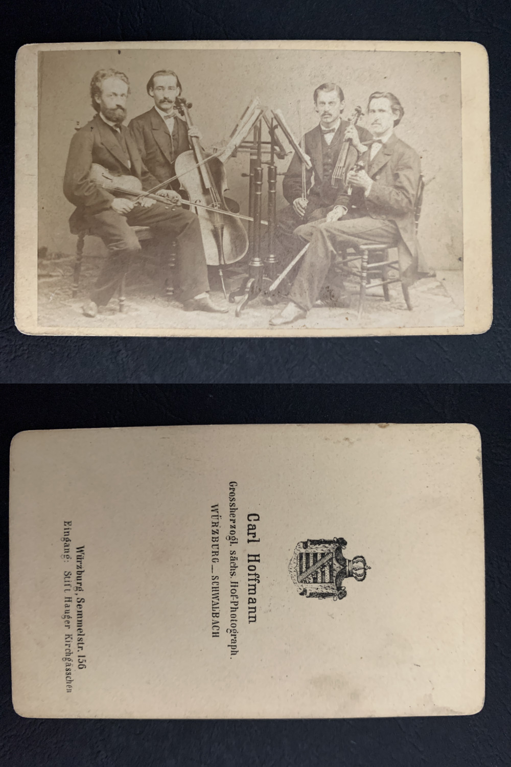 Hoffmann, Würzburg, le violiniste Henri Vieuxtemps en quartet CDV vintage album Hoffmann, Würzburg, le violiniste Henri Vieuxtemps en quartet CDV vintage album