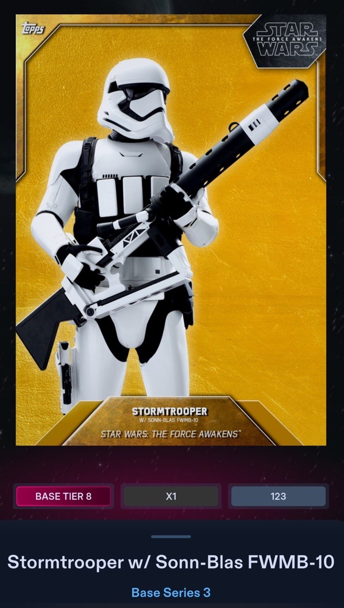 Star Wars Card Trader 2016 Tier 8 Series 3 Gold Stormtrooper w/ Sonn-Blas Star Wars Card Trader 2016 Tier 8 Series 3 Gold Stormtrooper w/ Sonn-Blas