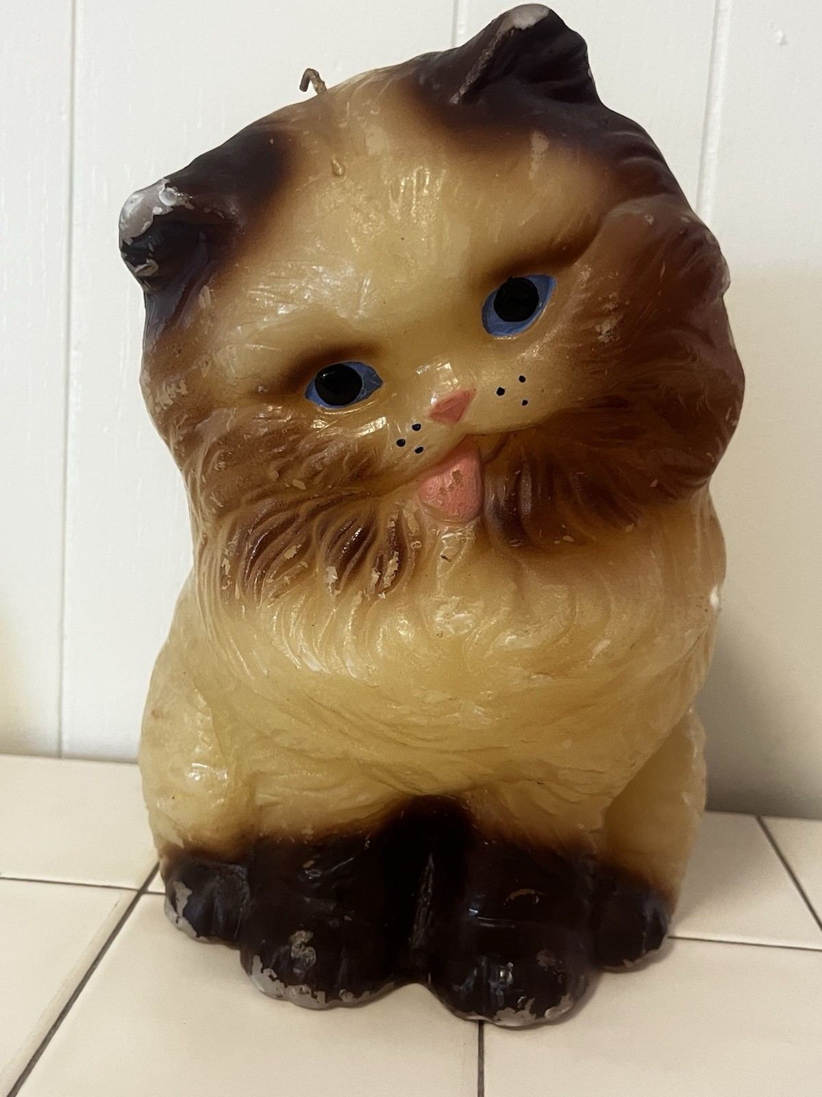 Huge 8lb Persian/Siamese Cat Molded Candle Vintage 1970’s