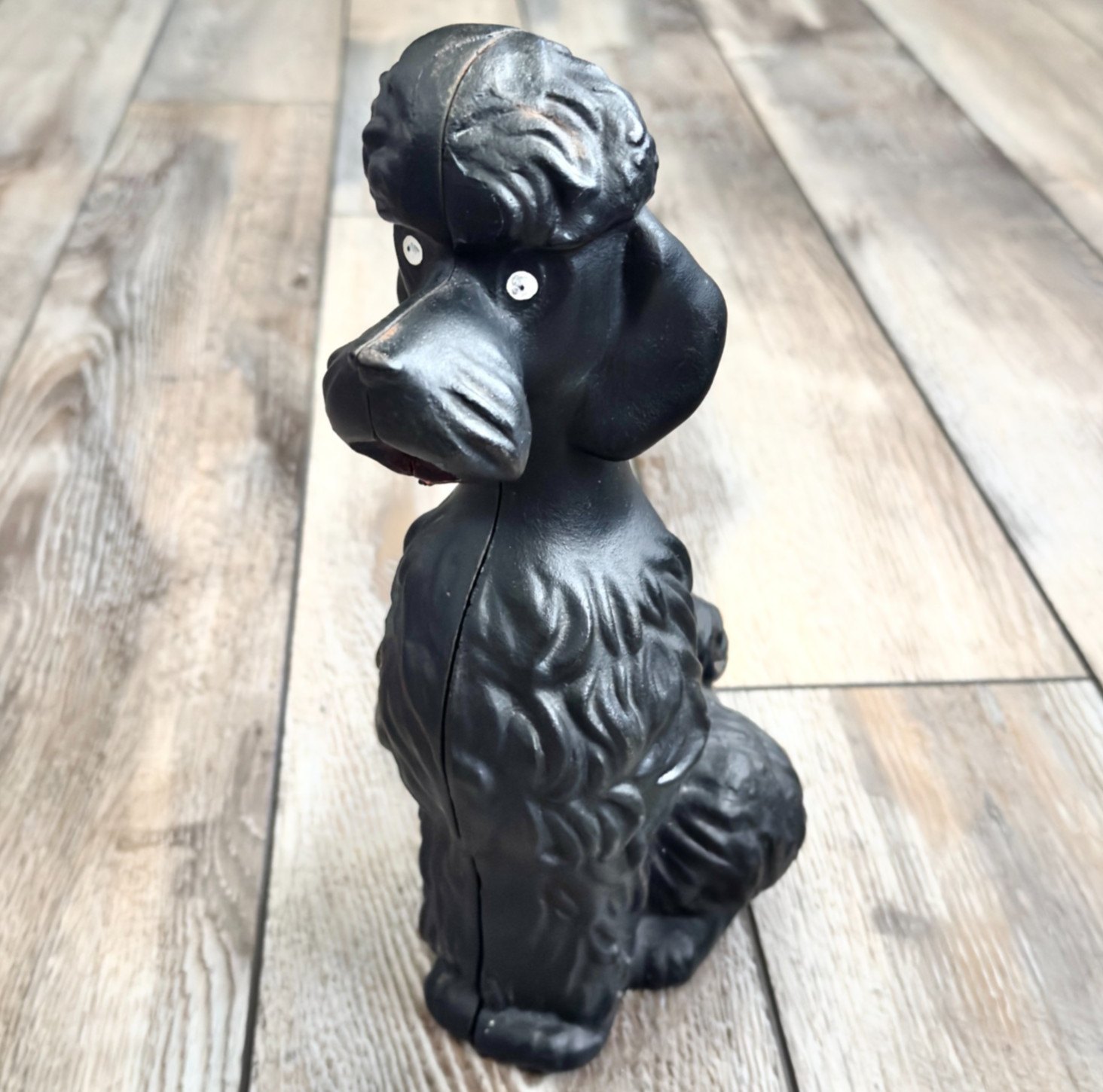 Vintage 1950s Cast Iron MCM Black Poodle Dog Coin Bank Doorstop