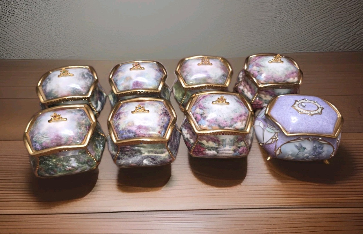 8 Thomas Kinkade Blessings Musical Prayer Box Porcelain Trinket Boxes Lot