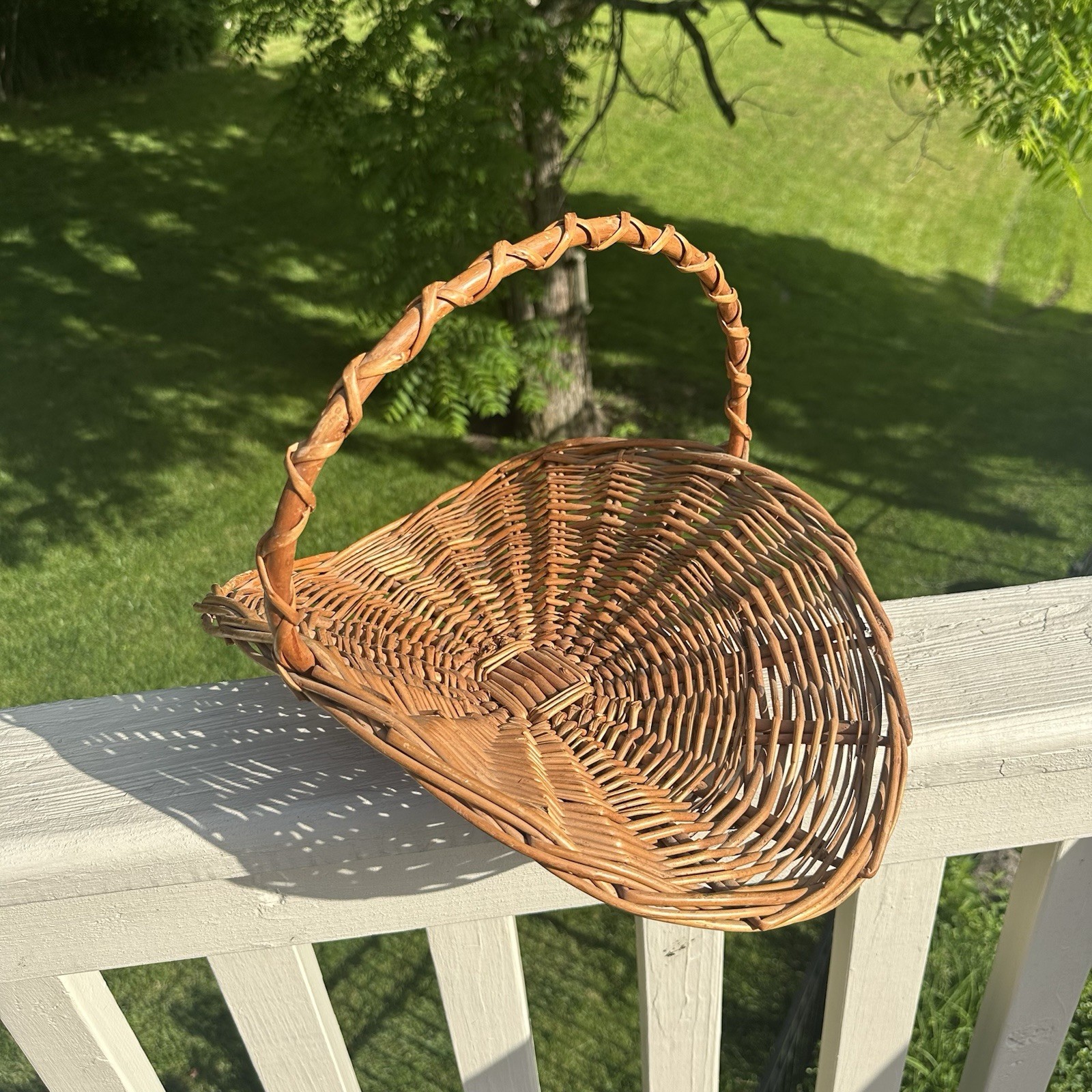 Large Mid Century French Style Flower Gathering Wicker Basket with Handle