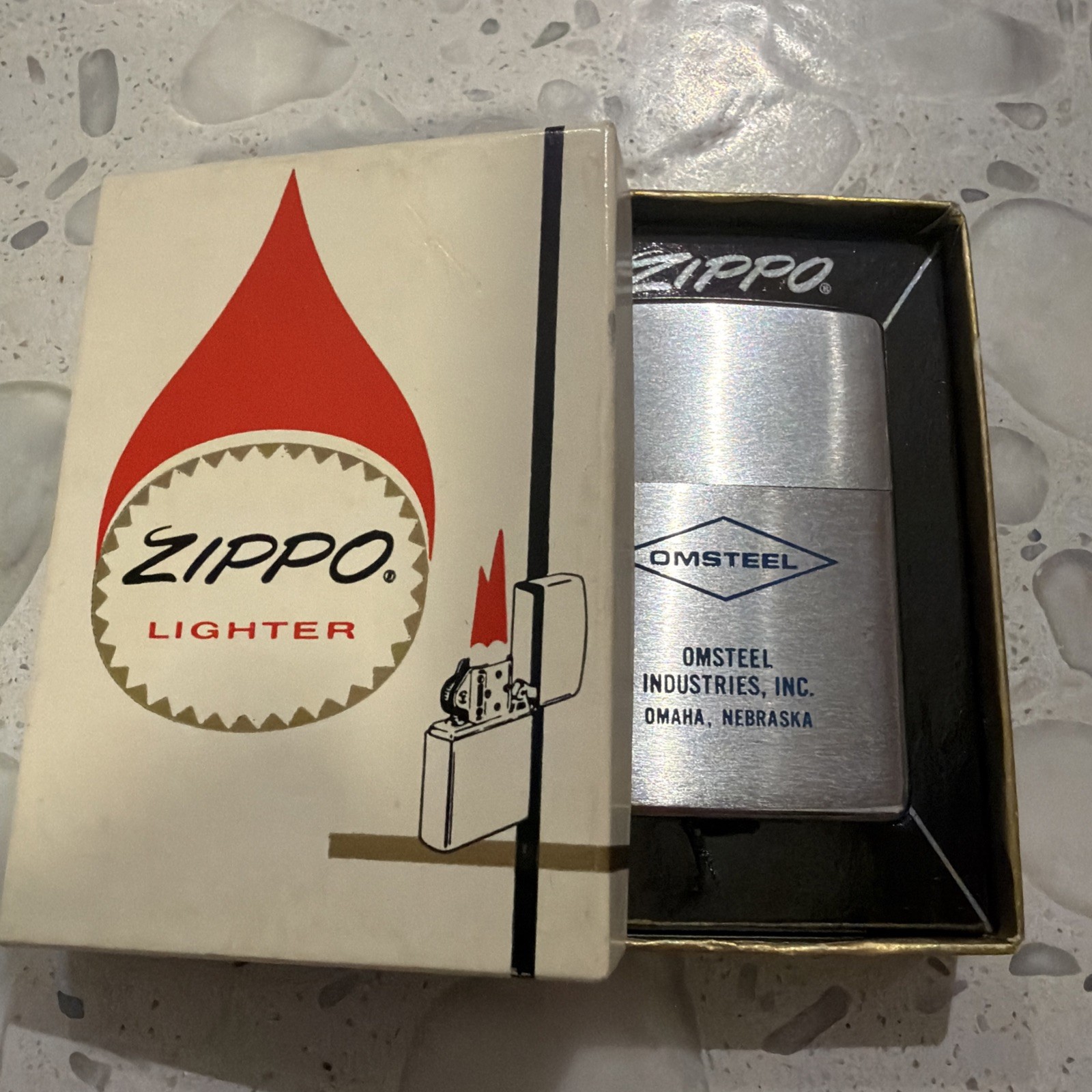 Vintage NOS OMSTEEL OMAHA NEBRASKA Zippo Lighter NEW Box Silver FLAWLESS